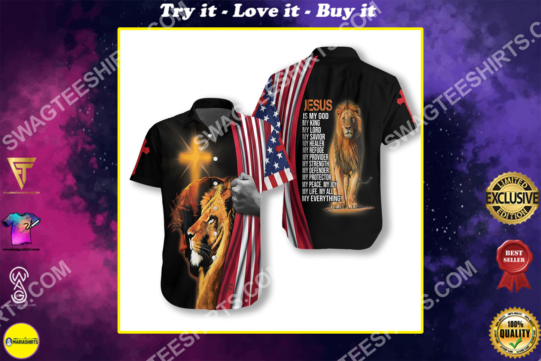 God and lion america flag all over printed hawaiian shirt