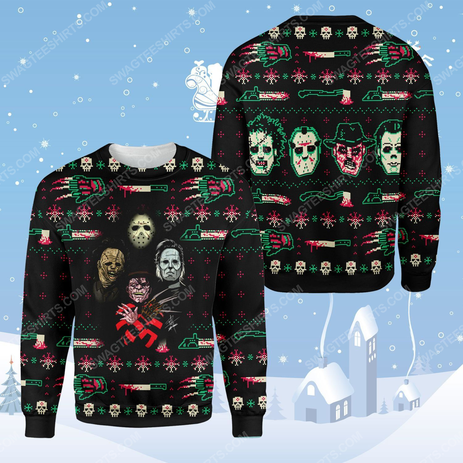 Halloween horror movie killers ​ugly christmas sweater - Copy (2)