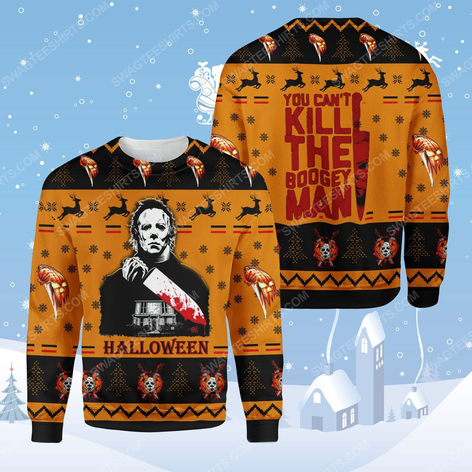 Halloween michael myers you can't kill the bogeyman ​ugly christmas sweater - Copy (2)