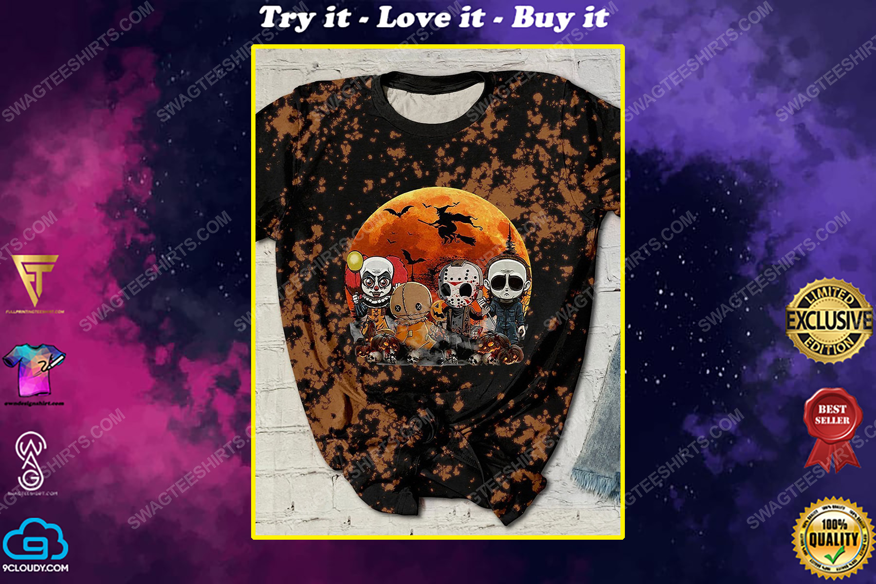 Halloween night and horror movie character full print shirt