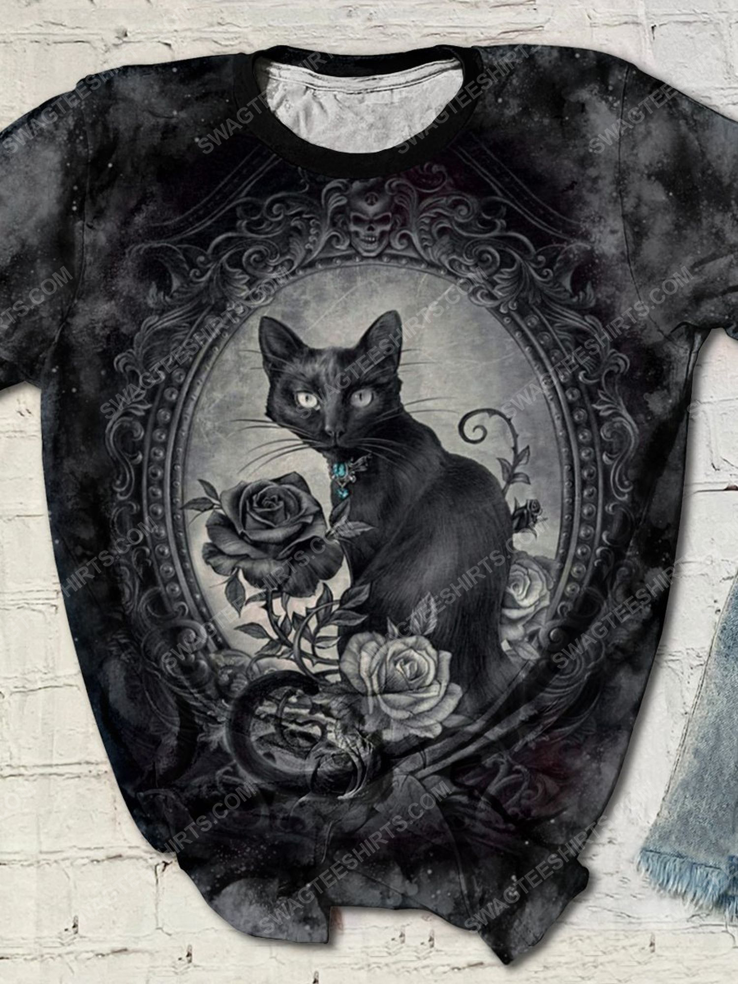 Halloween night black cat skull witch full print shirt 1 - Copy (3)