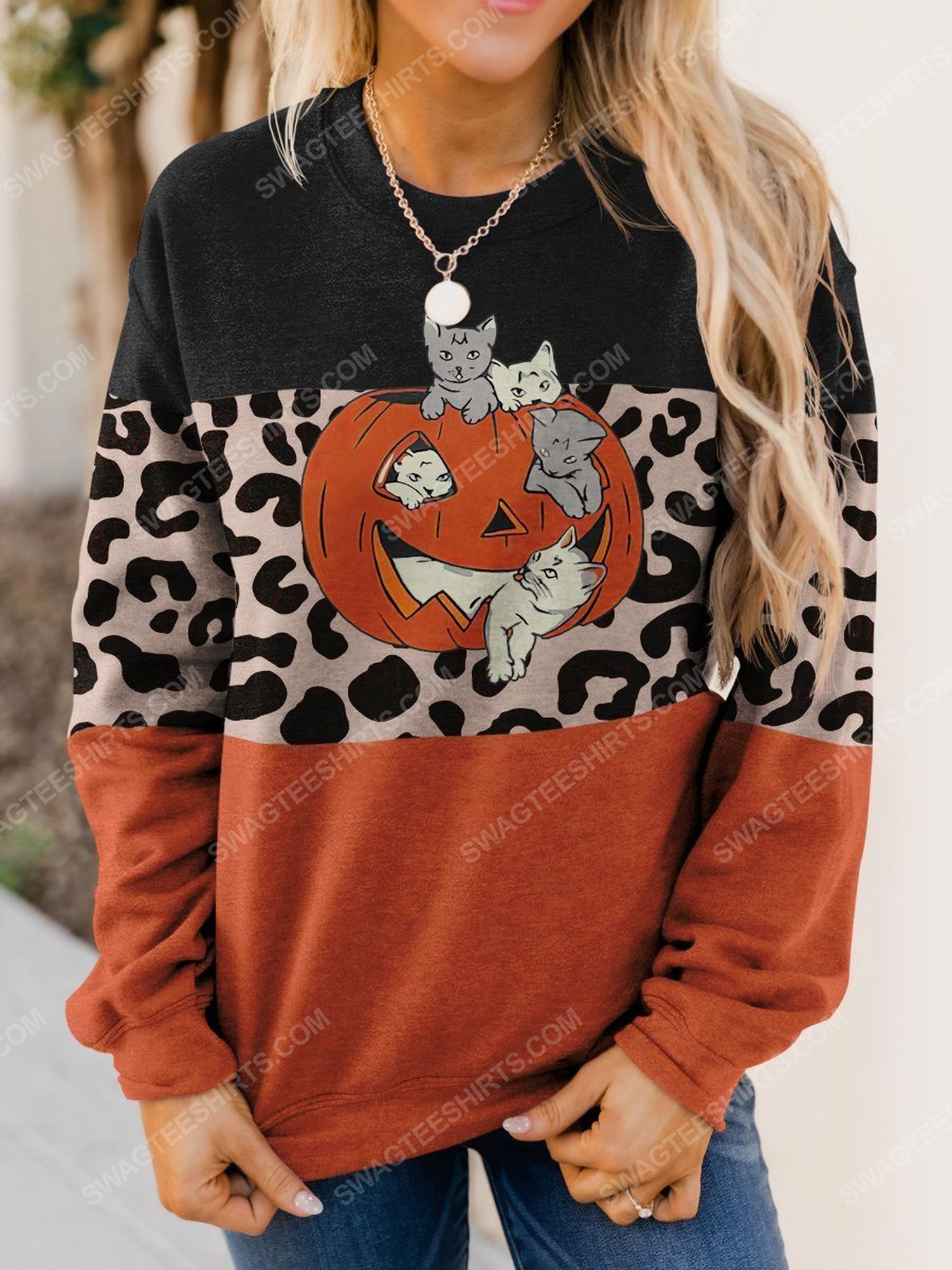 Halloween night cat and pumpkin full print shirt 1 - Copy (2)