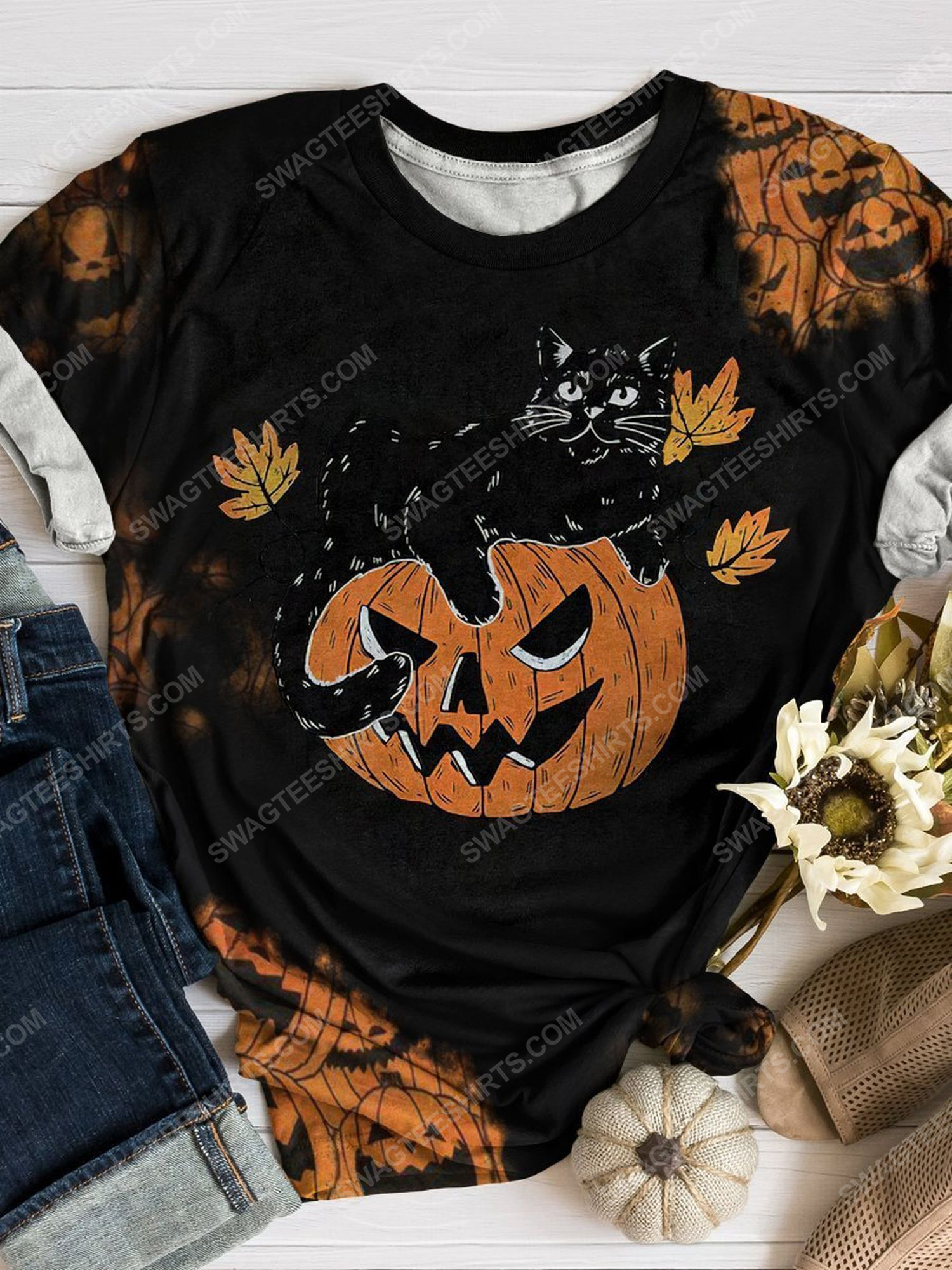 Halloween night pumpkin and black cat full print shirt 1 - Copy (3)