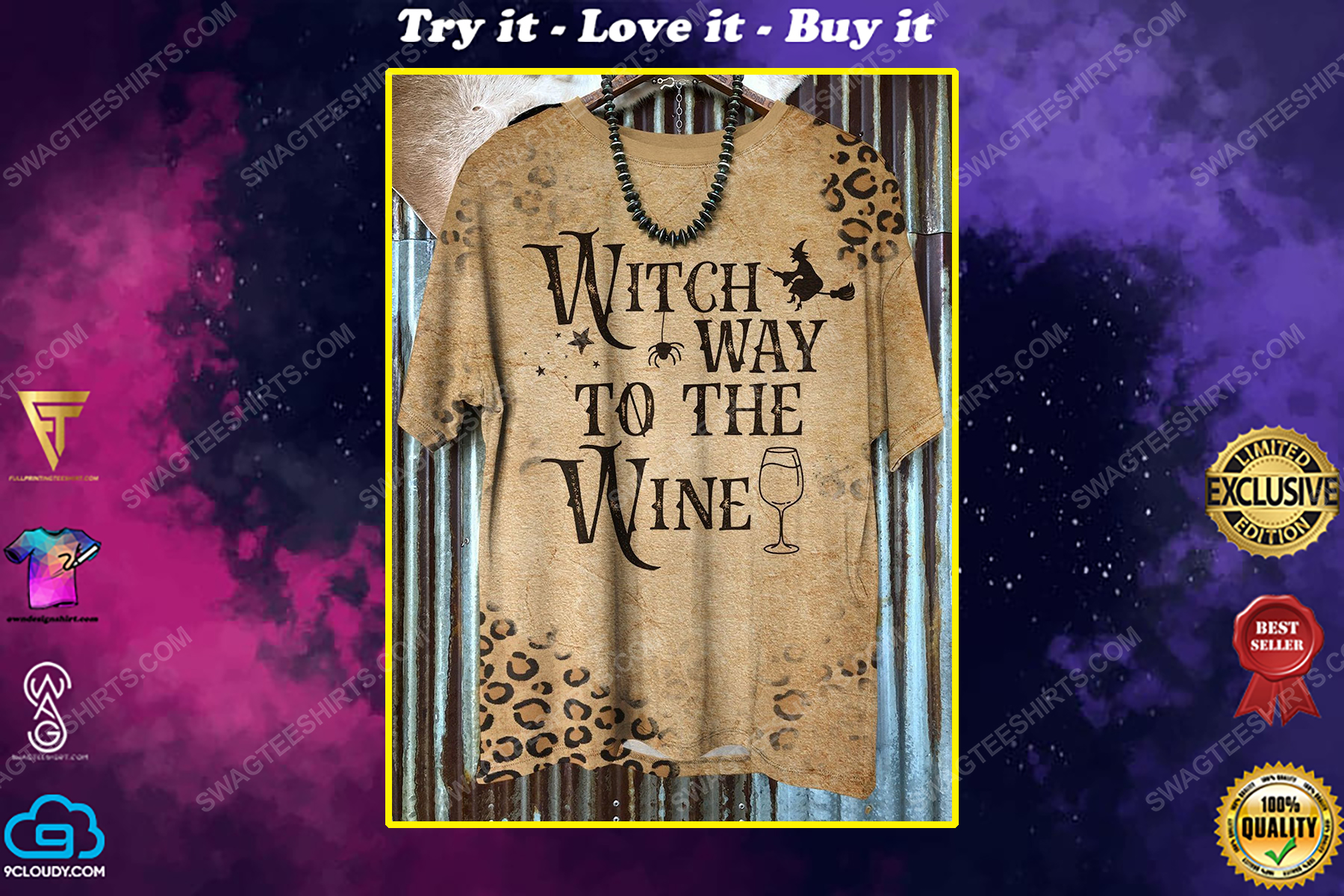 Halloween witch way to the wine leopard shirt