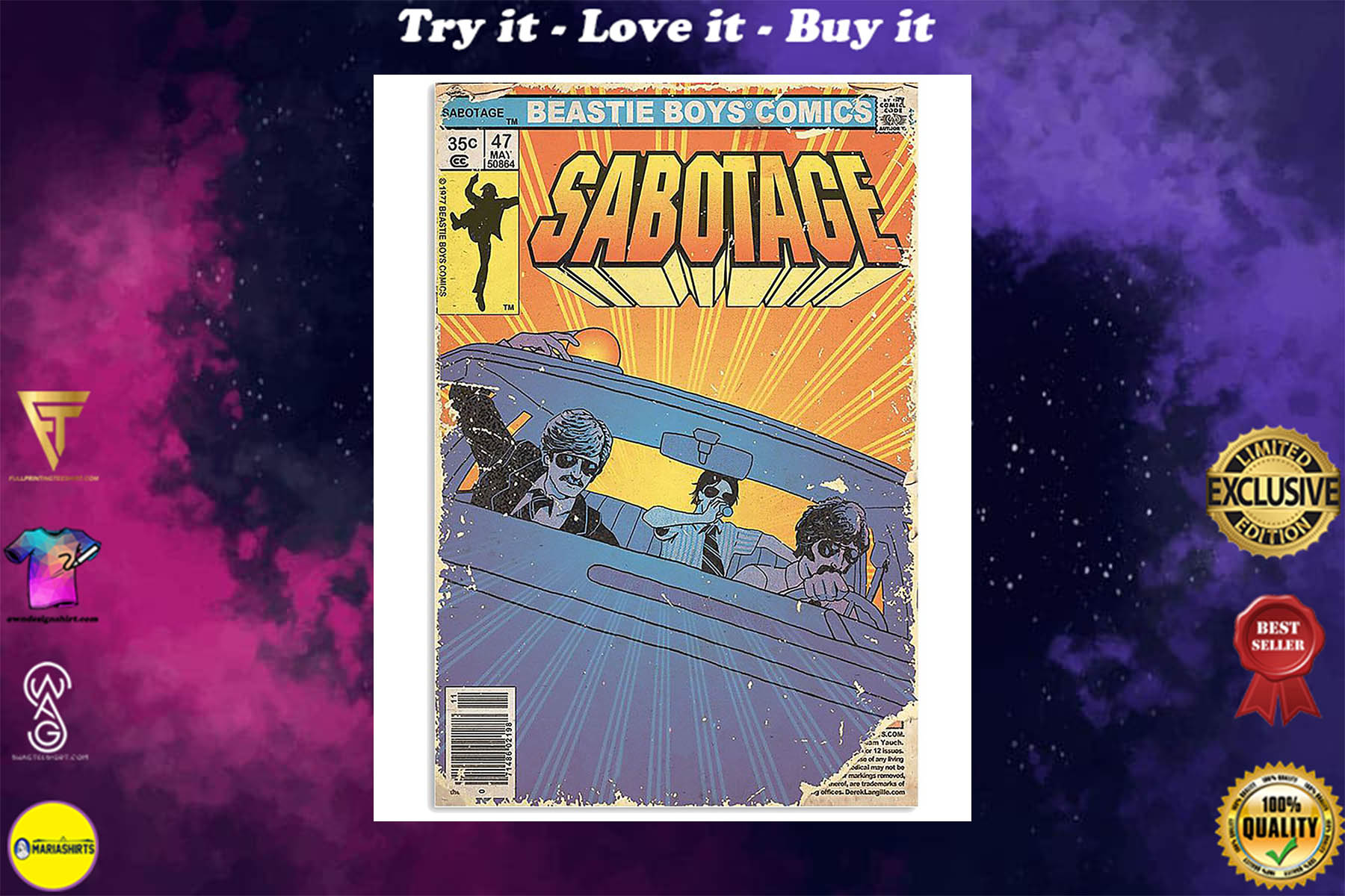 vintage beastie boys comics sabotage poster