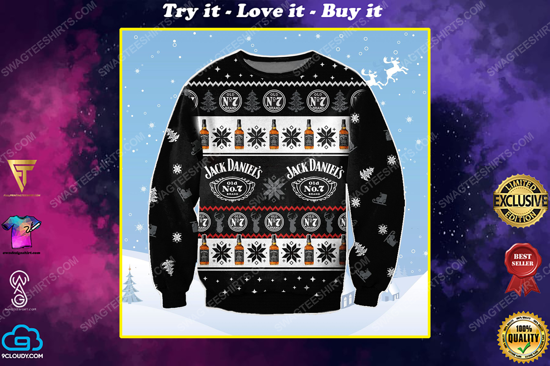 Jack daniel's old no 7 tennessee whiskey ugly christmas sweater 1