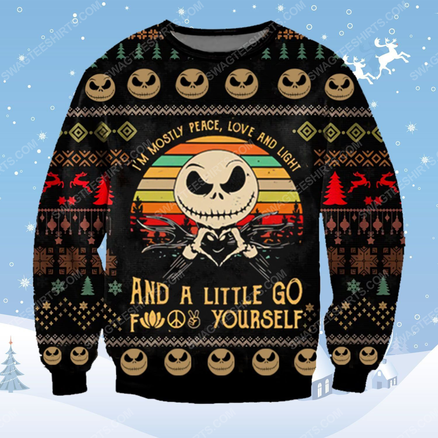 Jack skellington i'm mostly peace love and light ​ugly christmas sweater - Copy (2)