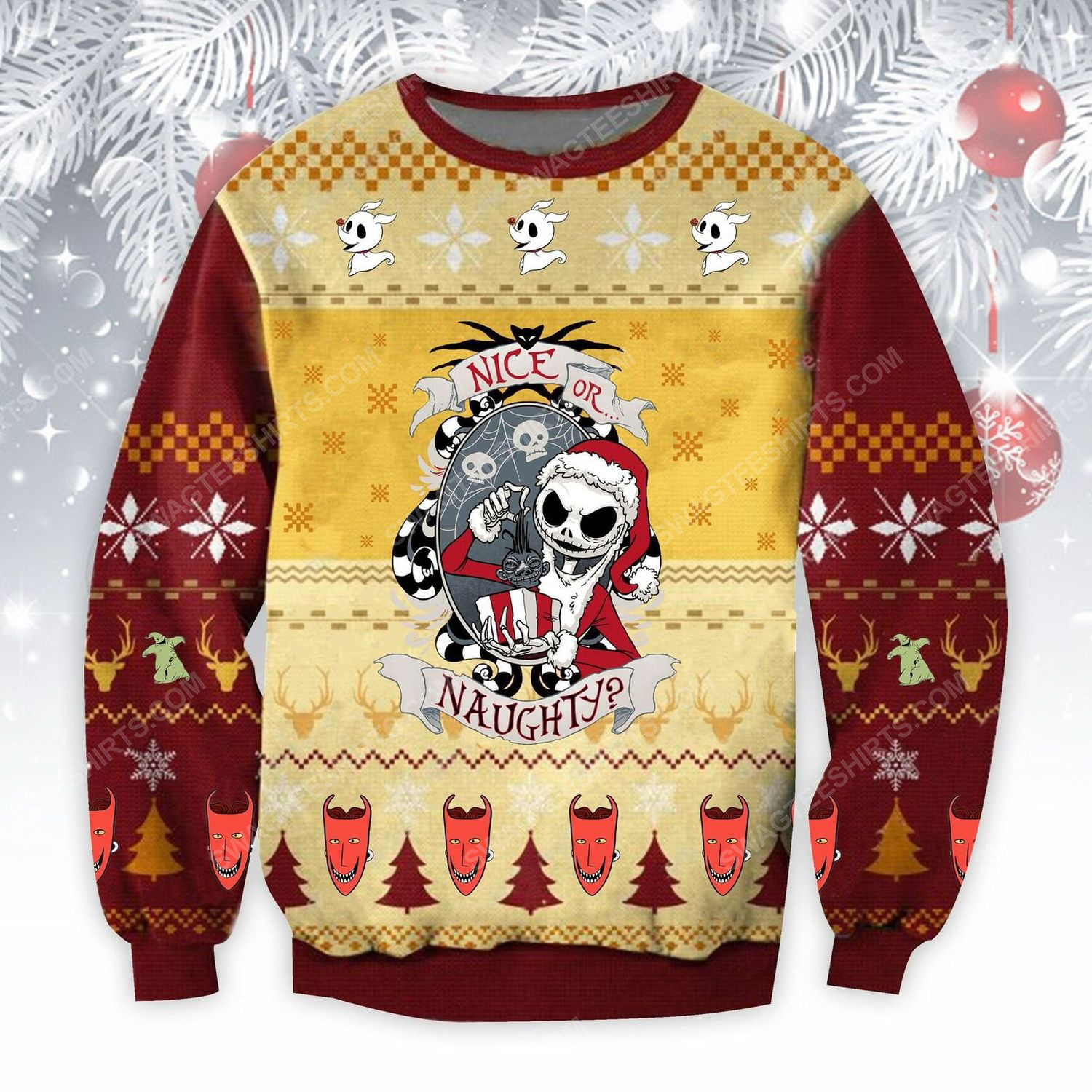 Jack skellington nice or naughty ​ugly christmas sweater - Copy (2)