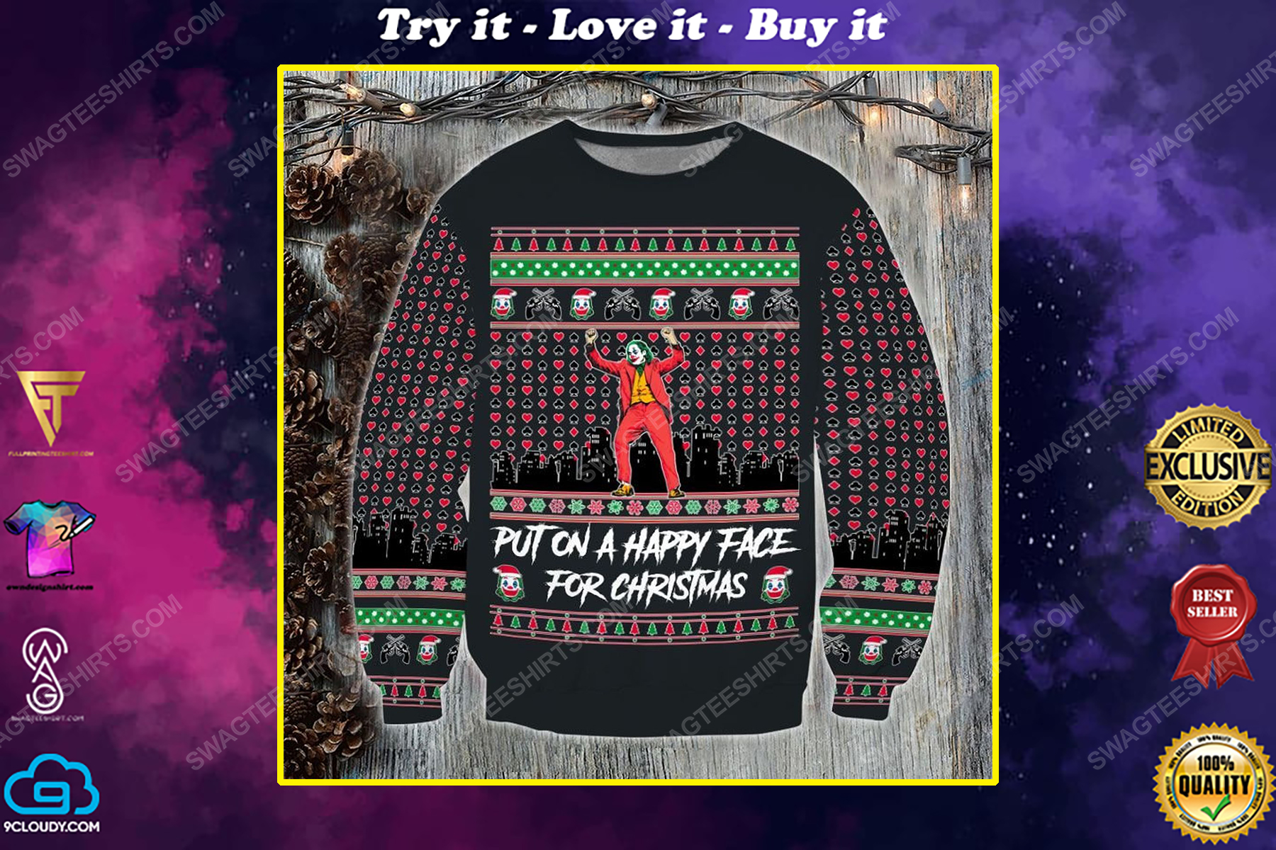 Joker put a happy face for christmas ​ugly christmas sweater 1