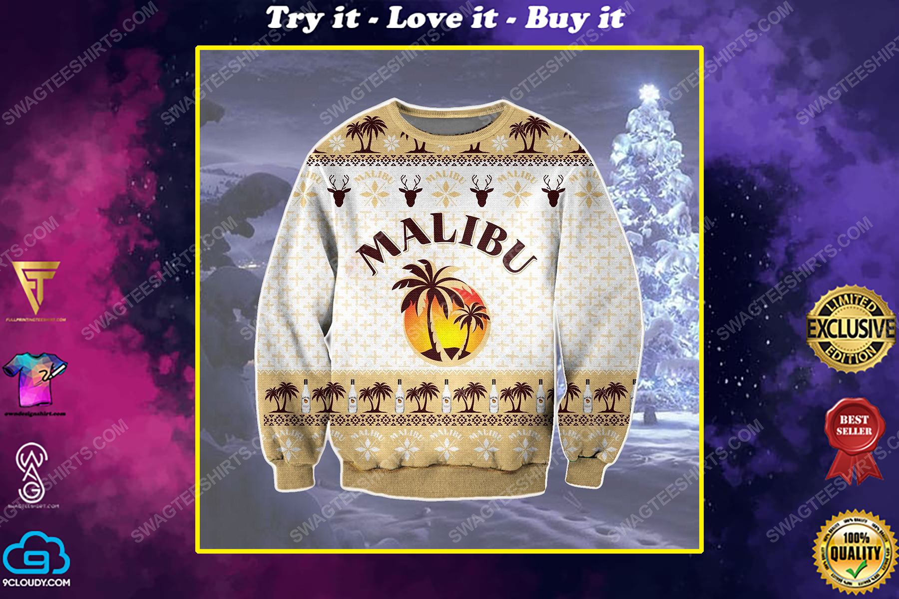 Malibu rum drinks ugly christmas sweater 1