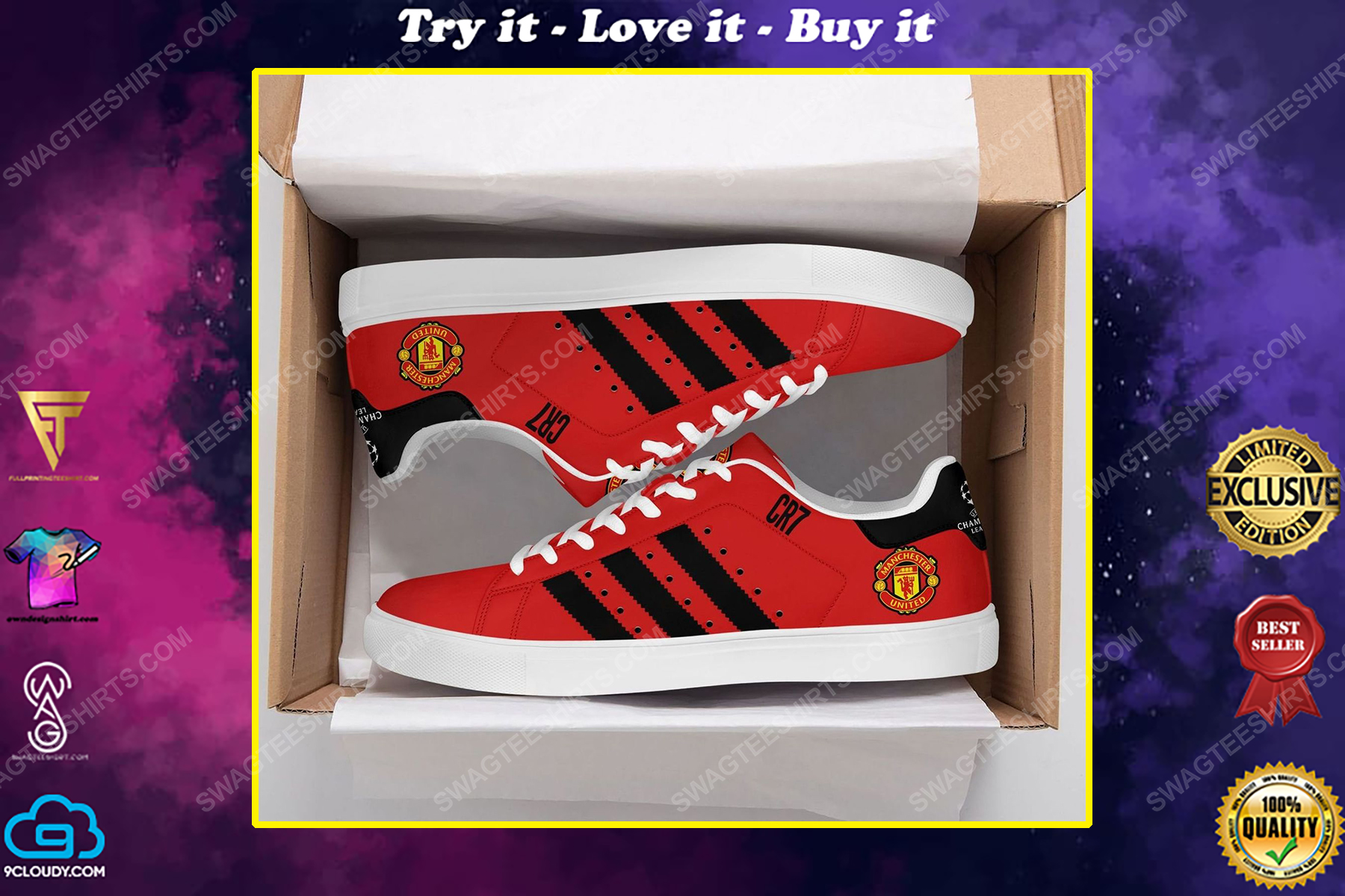 Manchester united football club black stripe stan smith shoes