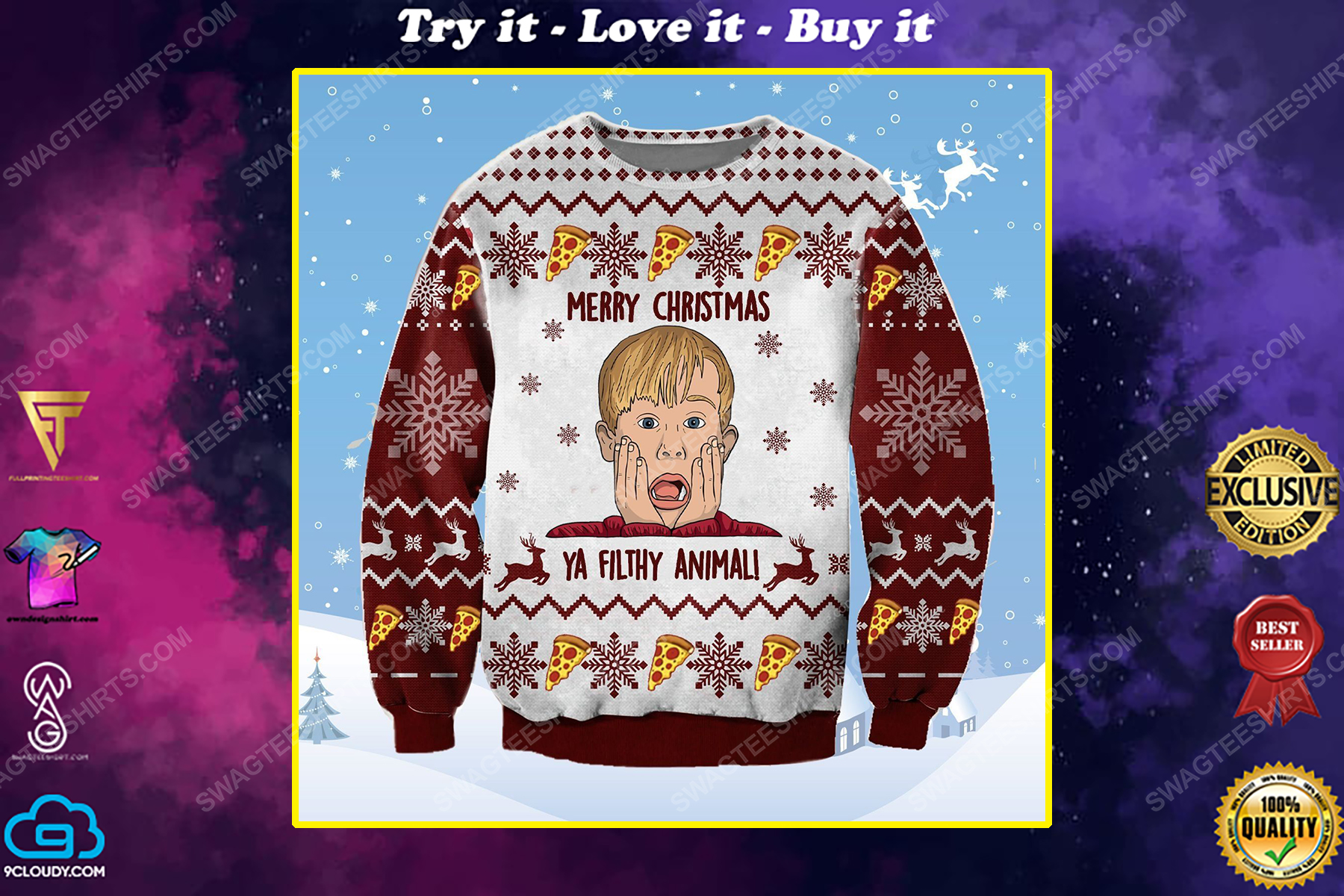 Merry christmas ya filthy animal ​home alone ugly christmas sweater 1