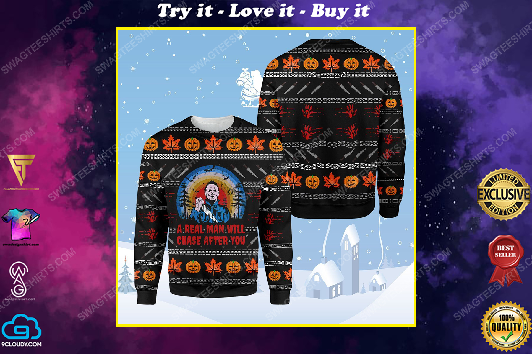 Michael myers a real man will chase after you ugly christmas sweater 1