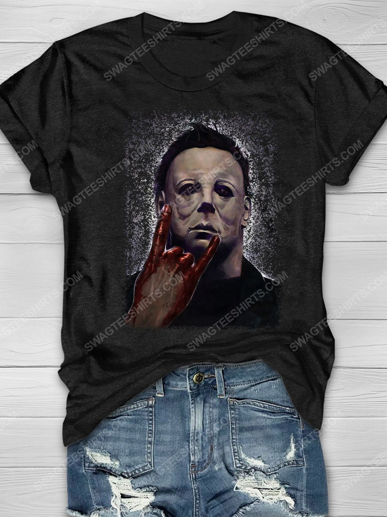 Michael myers scary movies rock hand halloween shirt 1 - Copy (2)