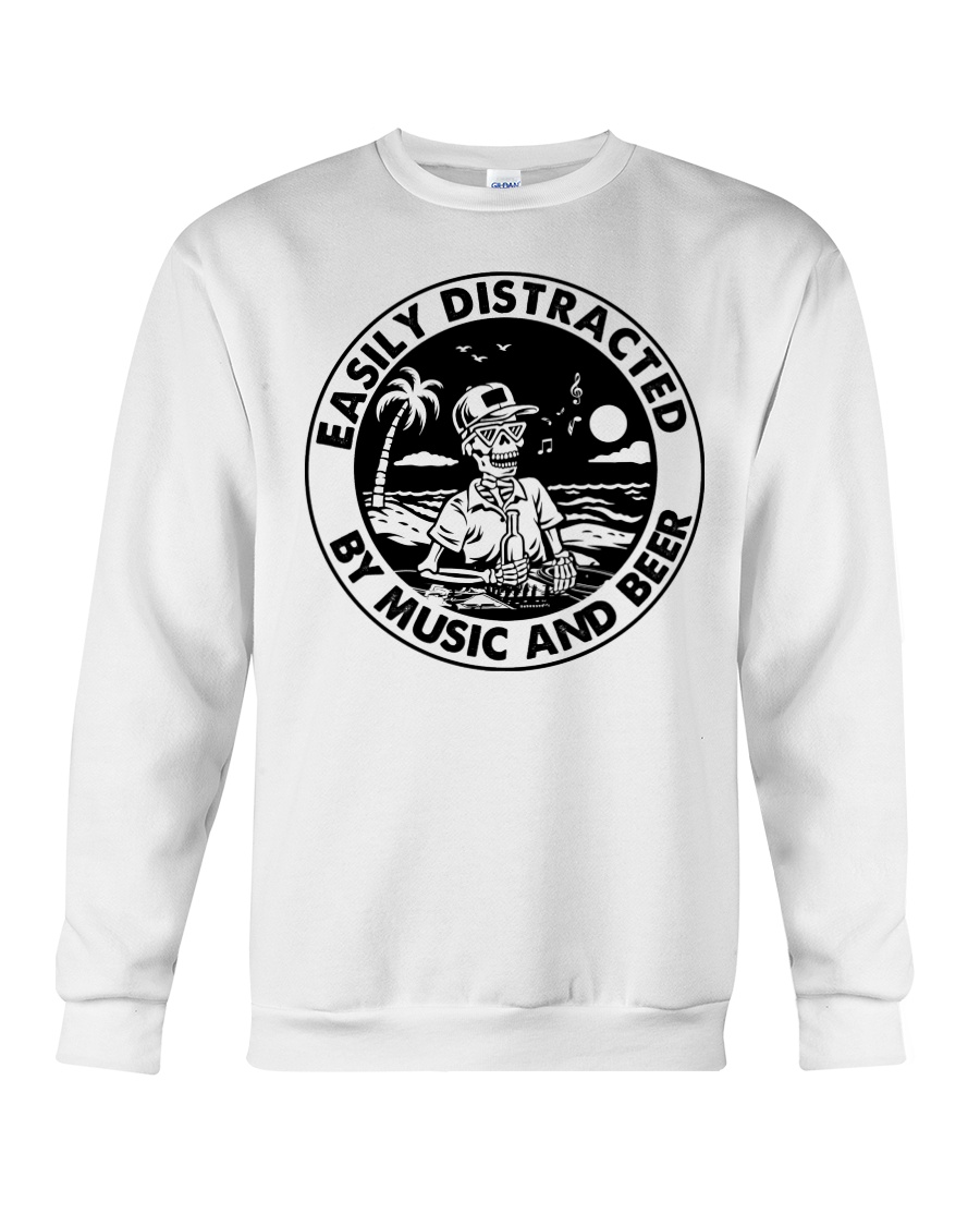 beach life skull easily distracted music and beer sweatshirt