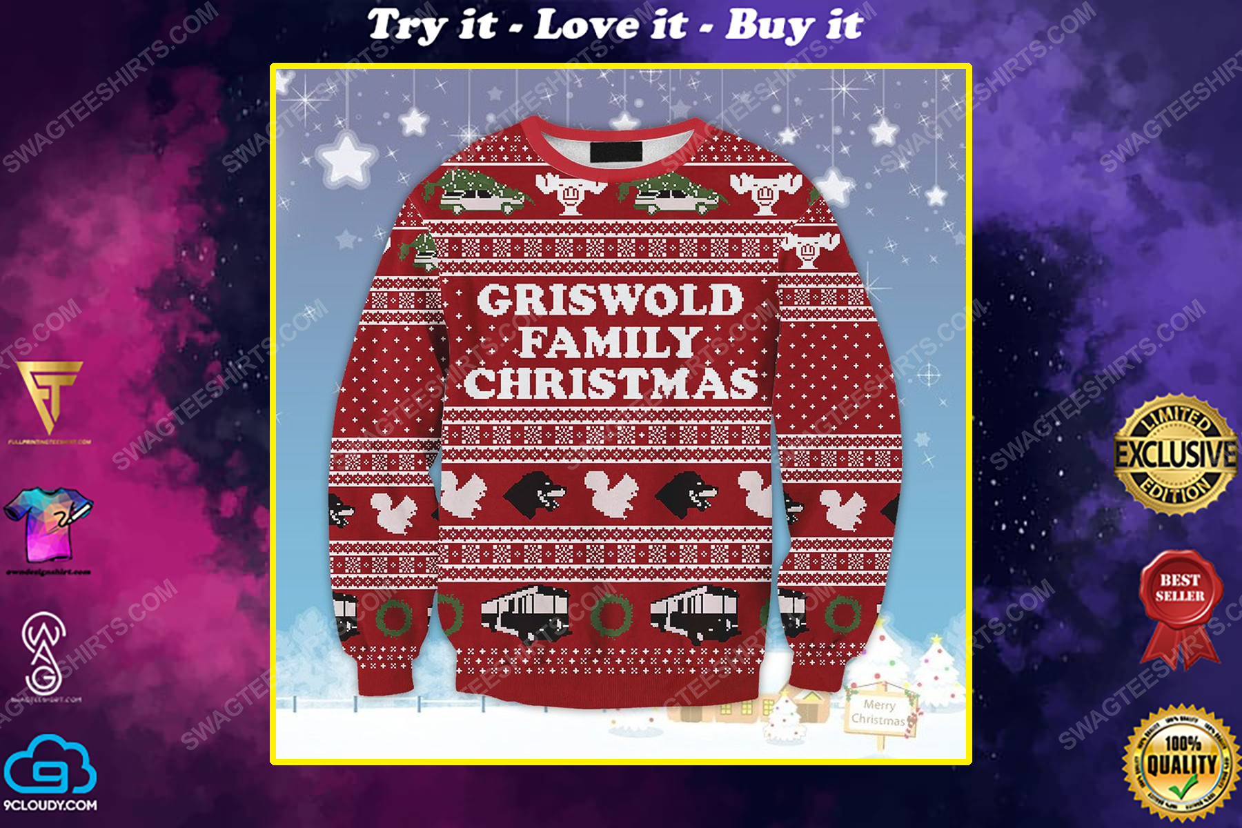 National lampoon's vacation griswold family ugly christmas sweater 1