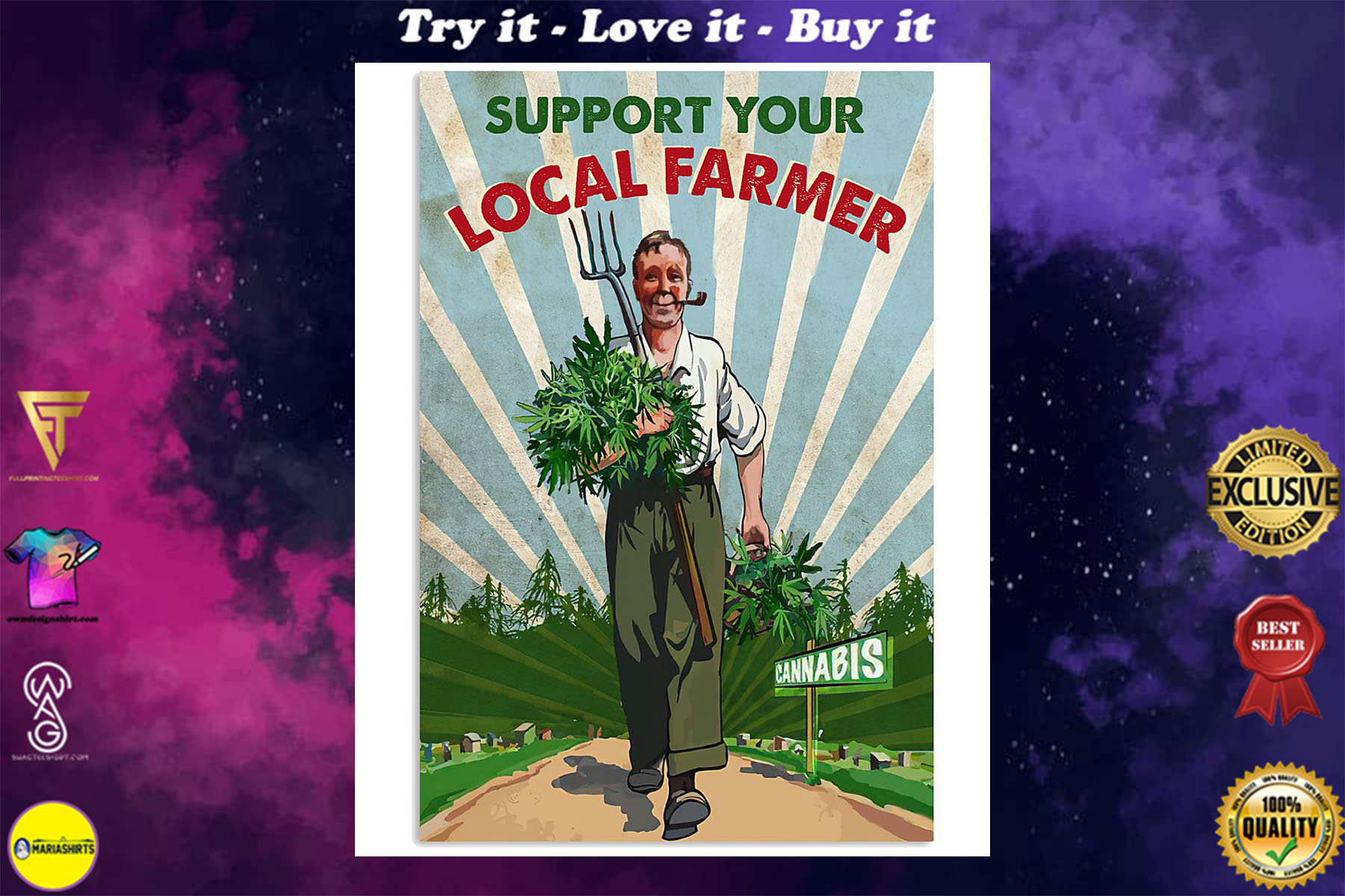 support your local farmer cannabis retro poster
