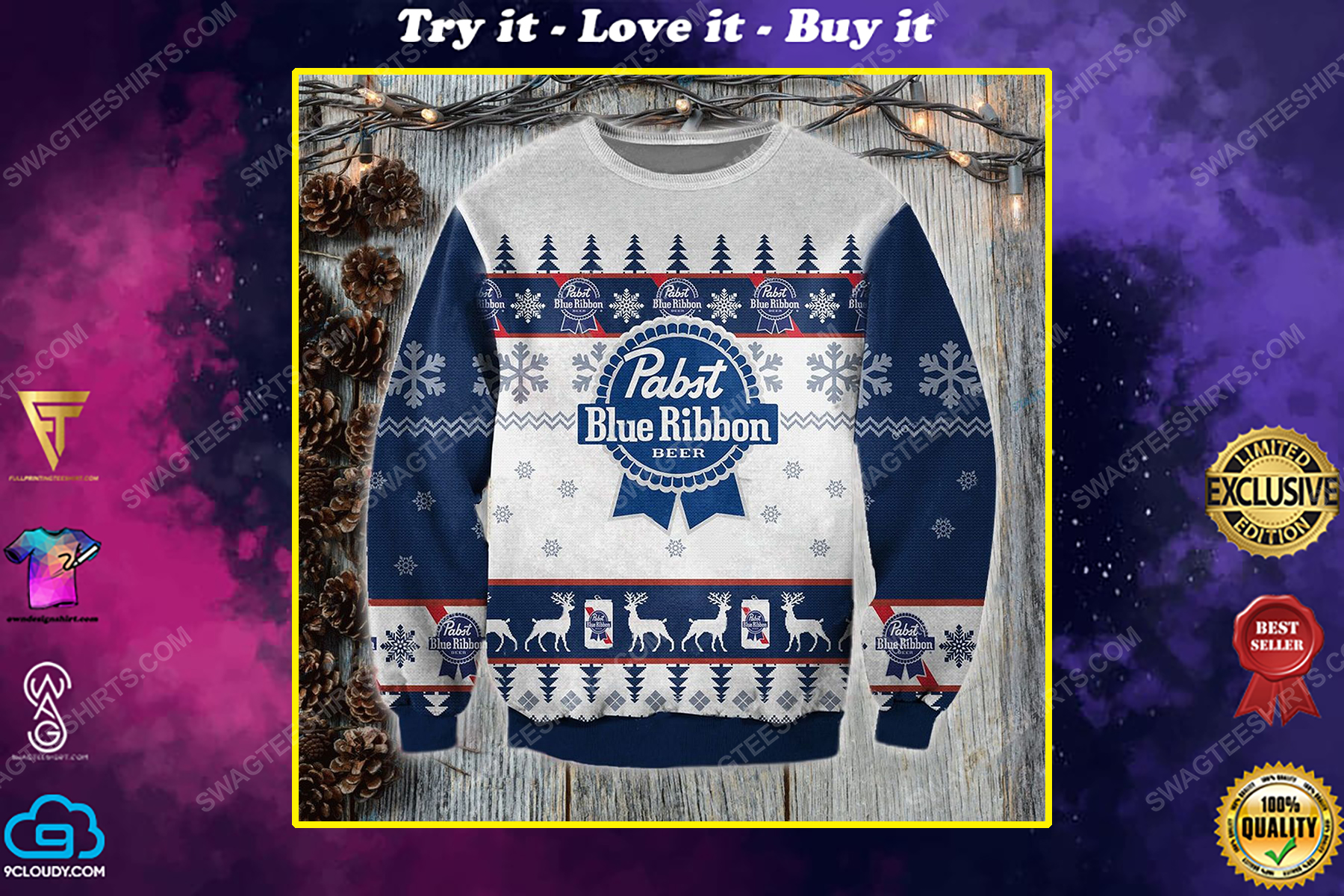 Pabst blue ribbon beer pabst brewing ugly christmas sweater 1