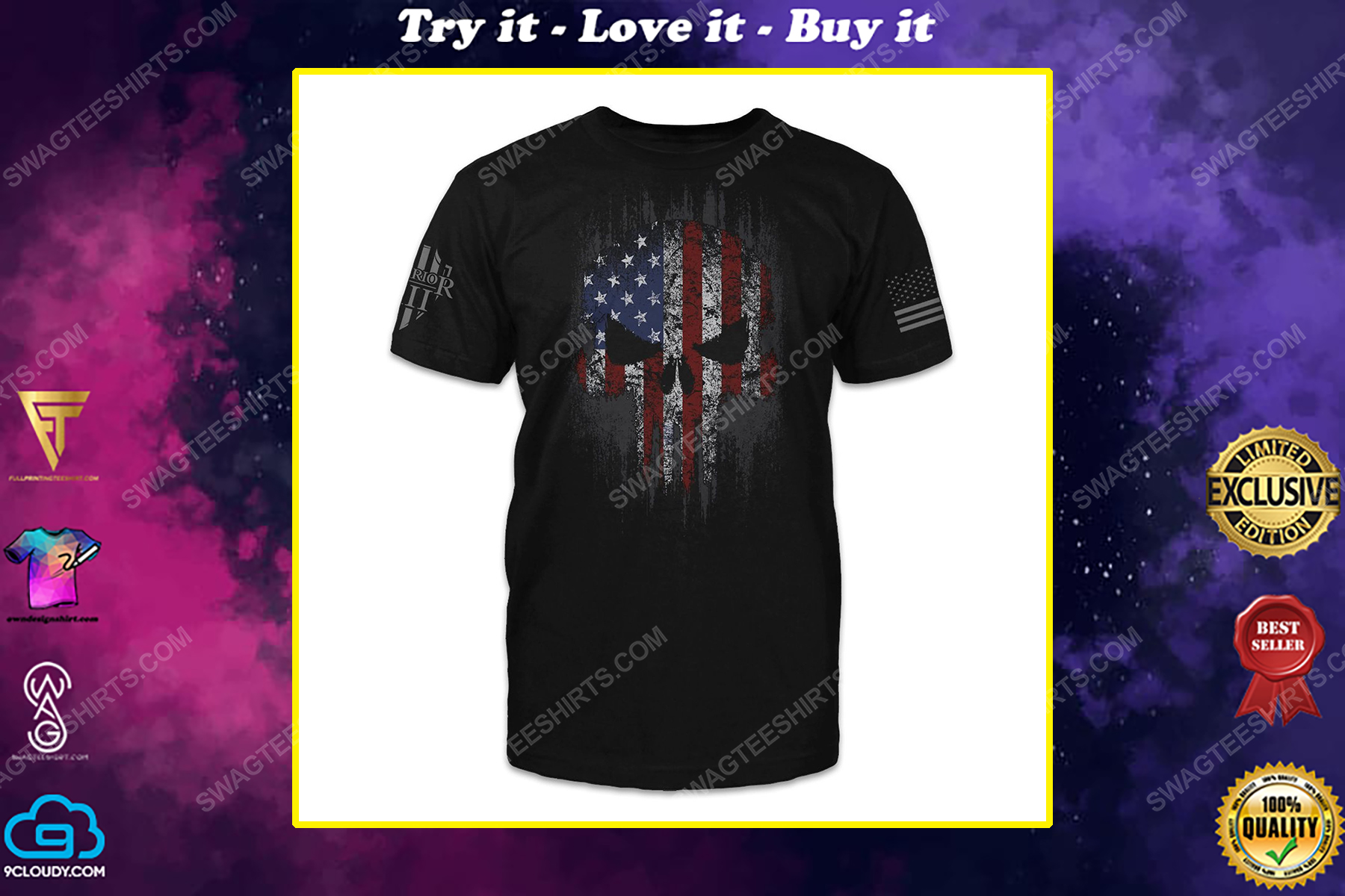 Patriotic warriors american flag skull shirt