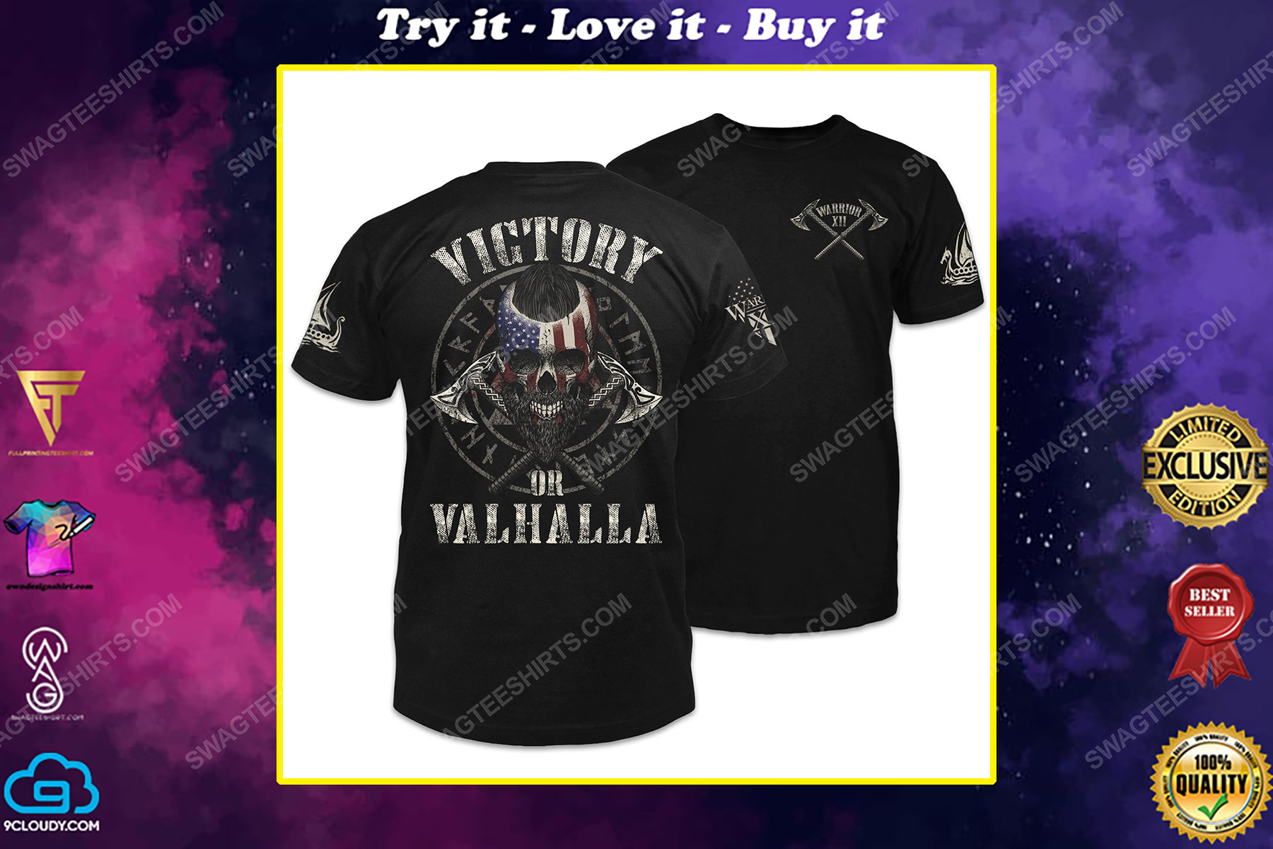 Skull victory or valhalla american viking shirt