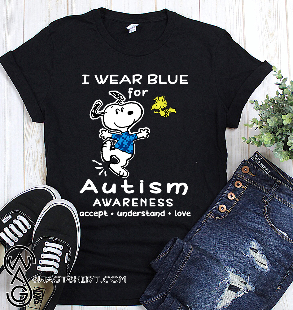 Snoopy i wear blue for autism awareness shirt