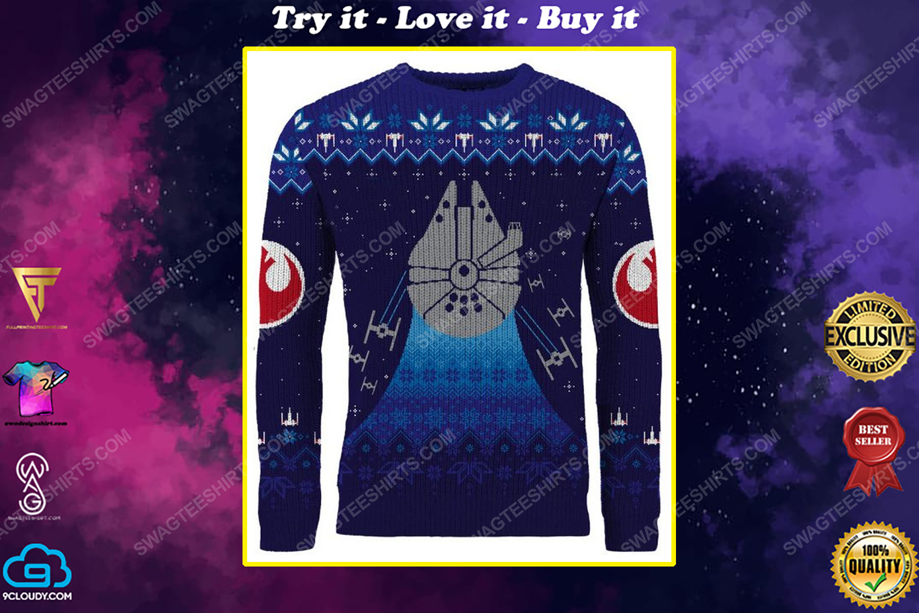 Star wars frosty falcon full print ugly christmas sweater