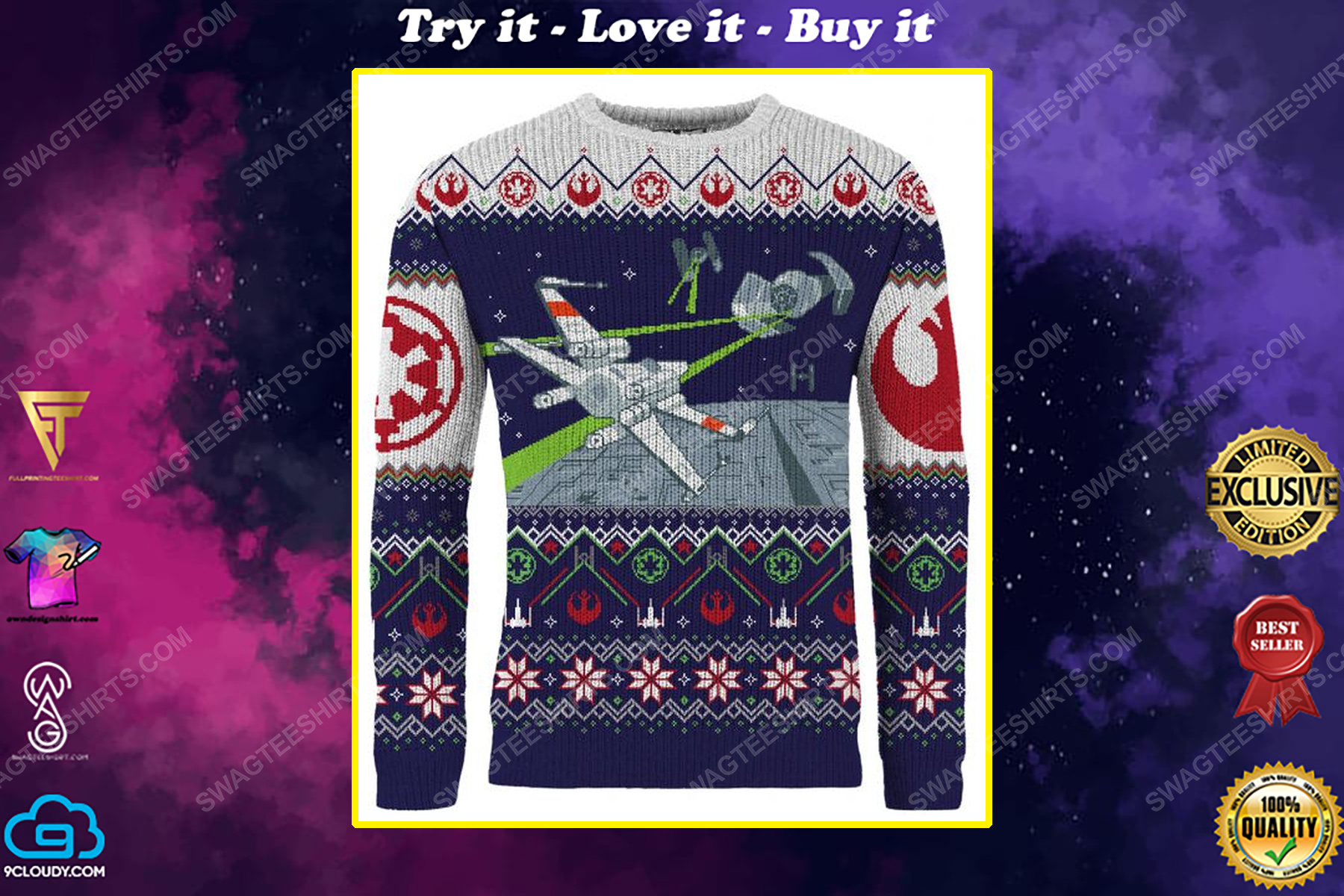 Star wars x-wing and tie fighter full print ugly christmas sweater