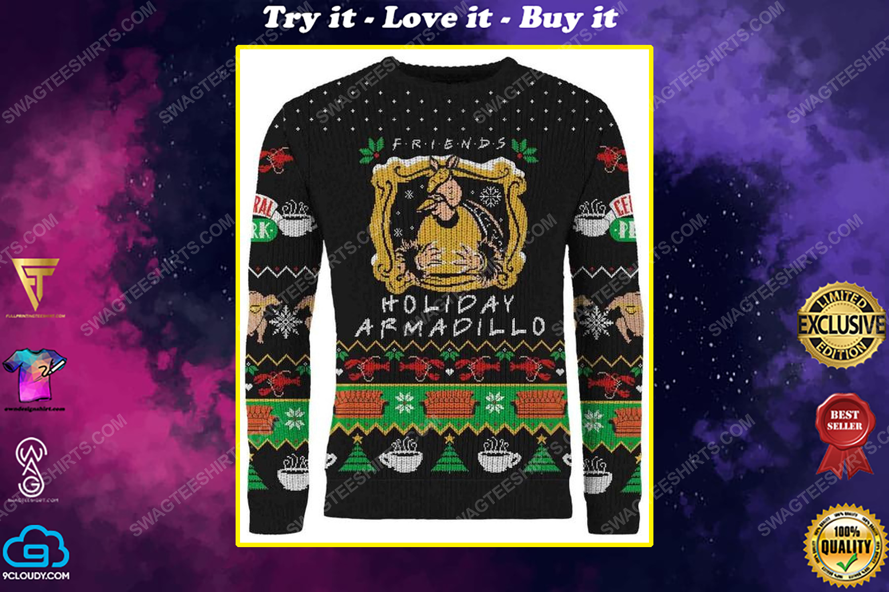 TV show friends holiday armadillo full print ugly christmas sweater