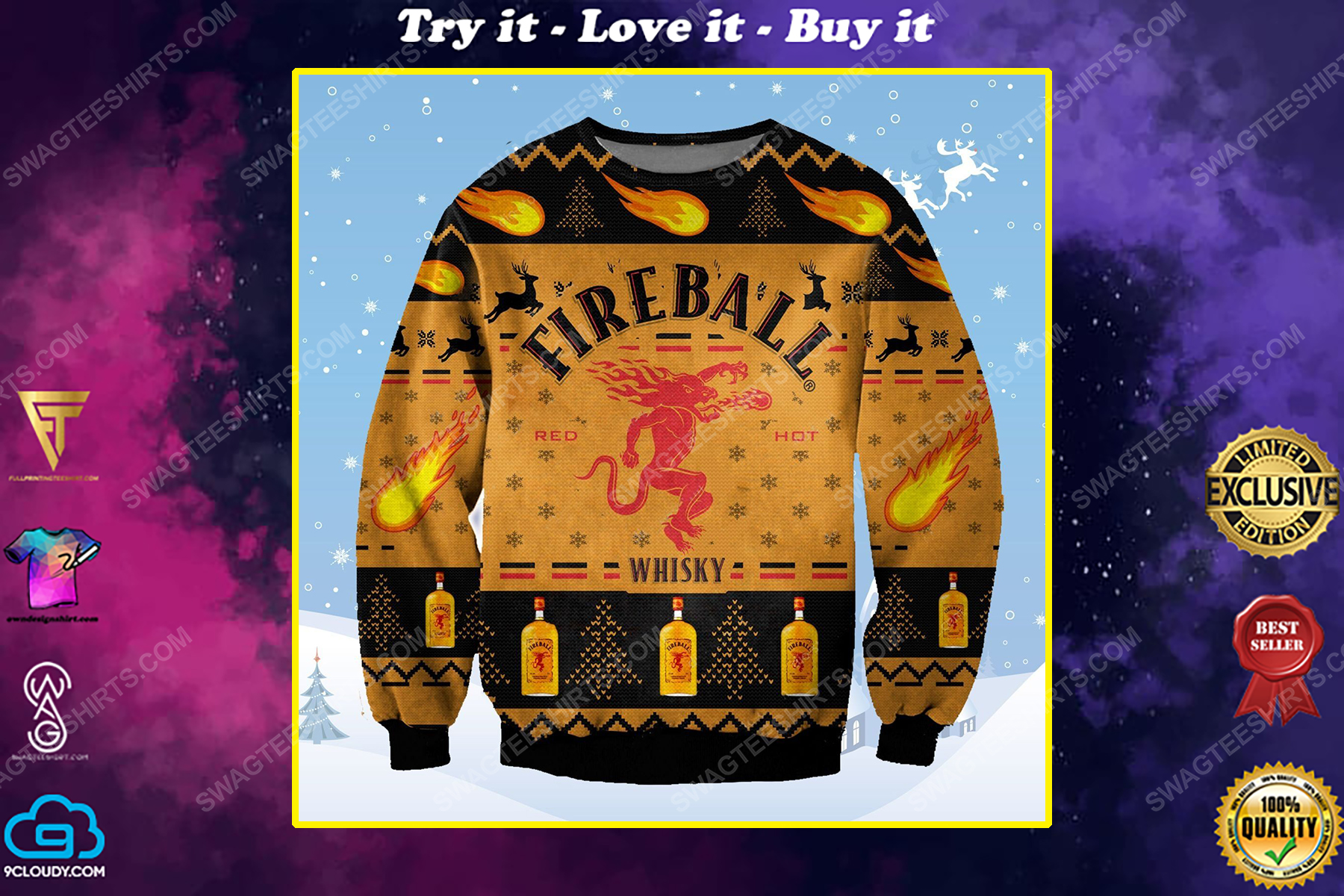 The fireball whisky ugly christmas sweater 1