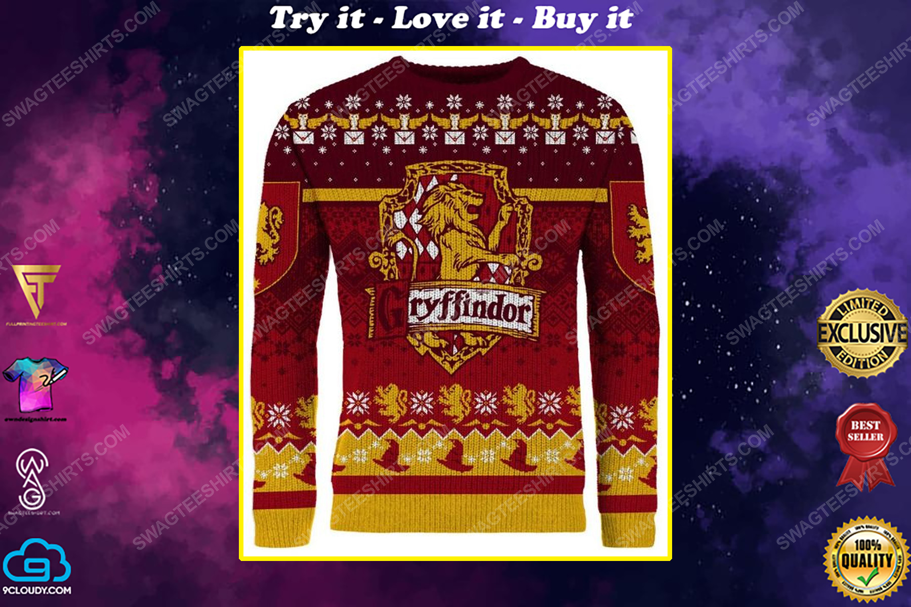 The gryffindor harry potter full print ugly christmas sweater
