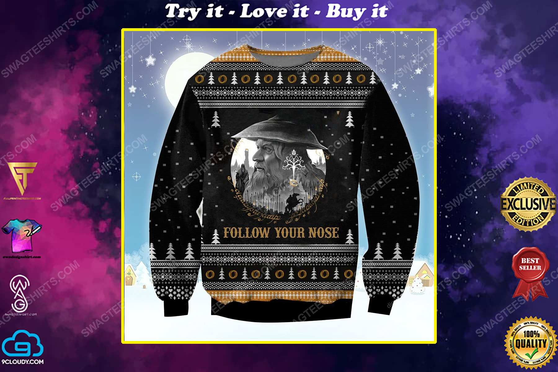The lord of the rings follow your nose ugly christmas sweater 1
