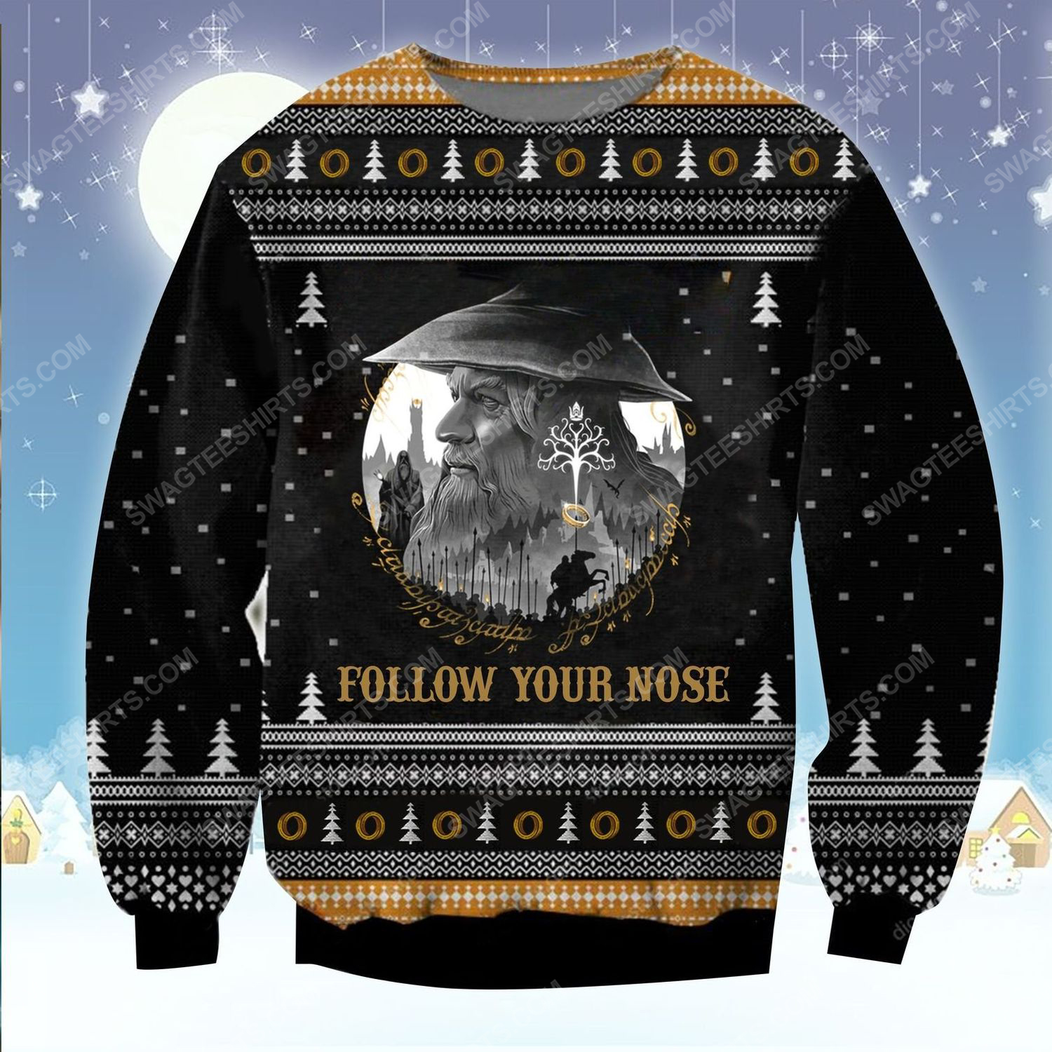 The lord of the rings follow your nose ugly christmas sweater