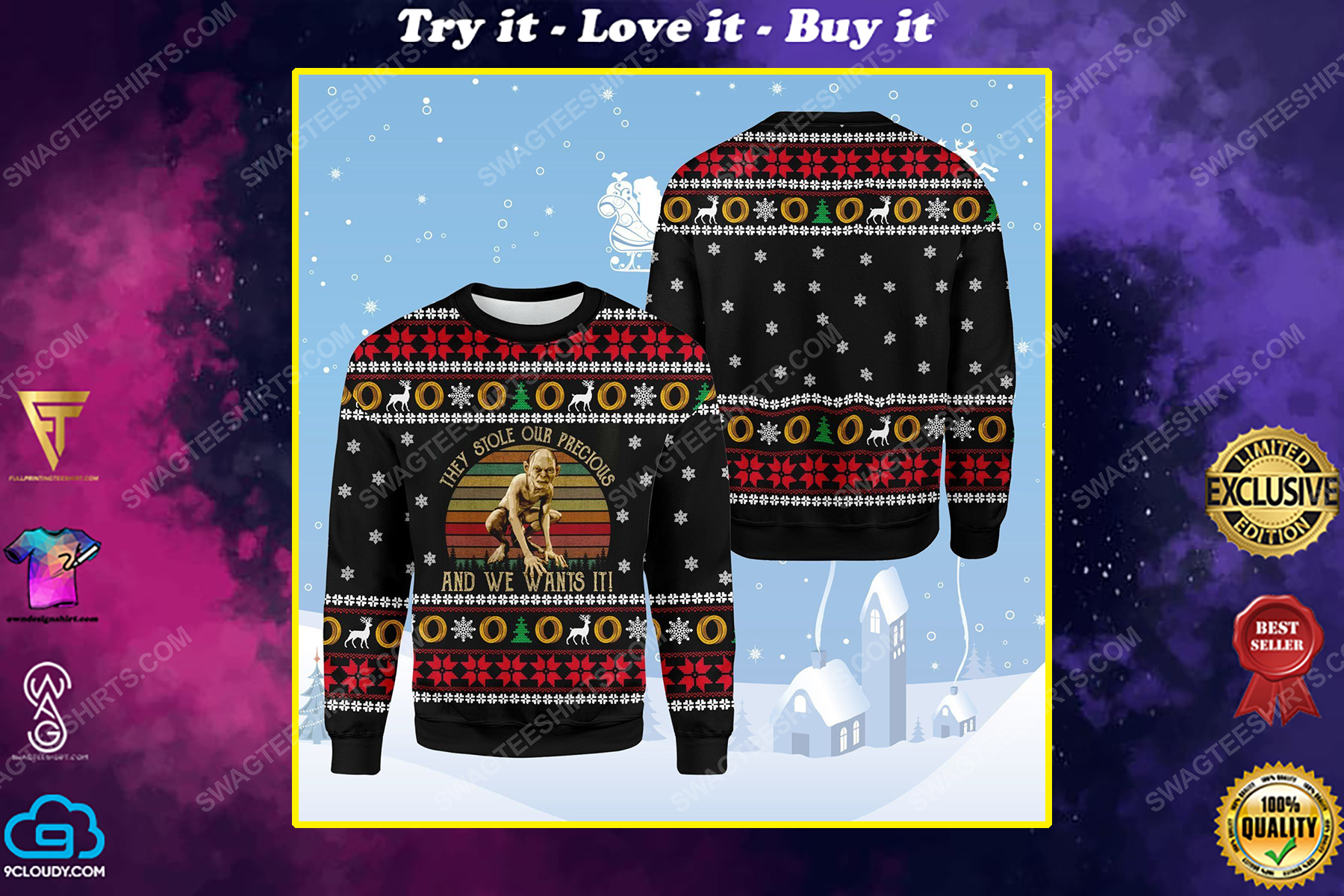 The lord of the rings gollum ugly christmas sweater 1