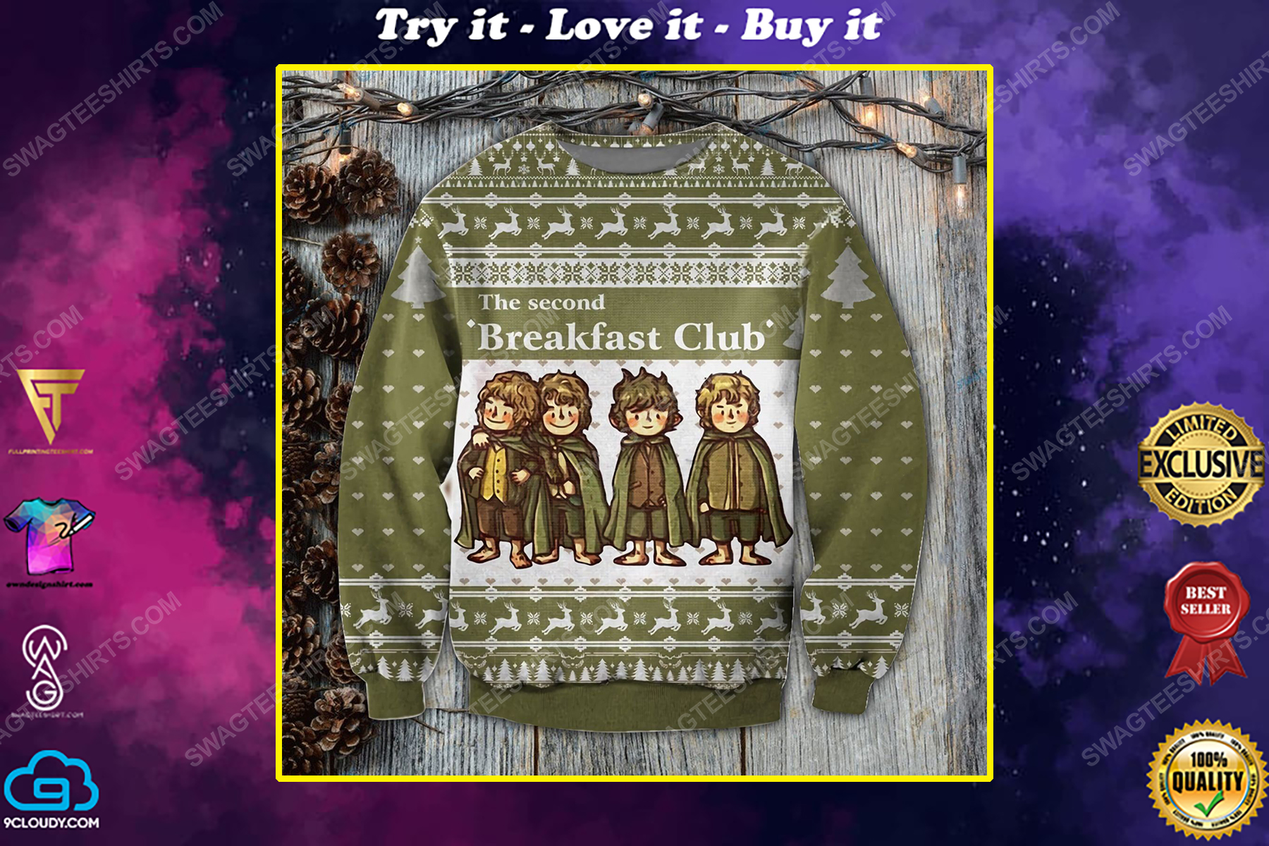 The lord of the rings the second breakfast club ugly christmas sweater 1