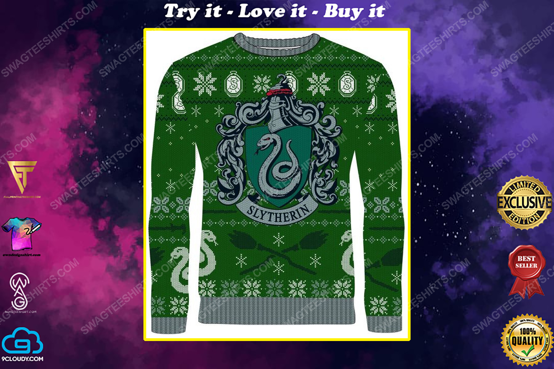 The slytherin harry potter full print ugly christmas sweater