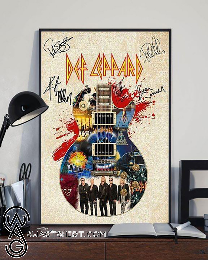 Def leppard members signatures guitar poster