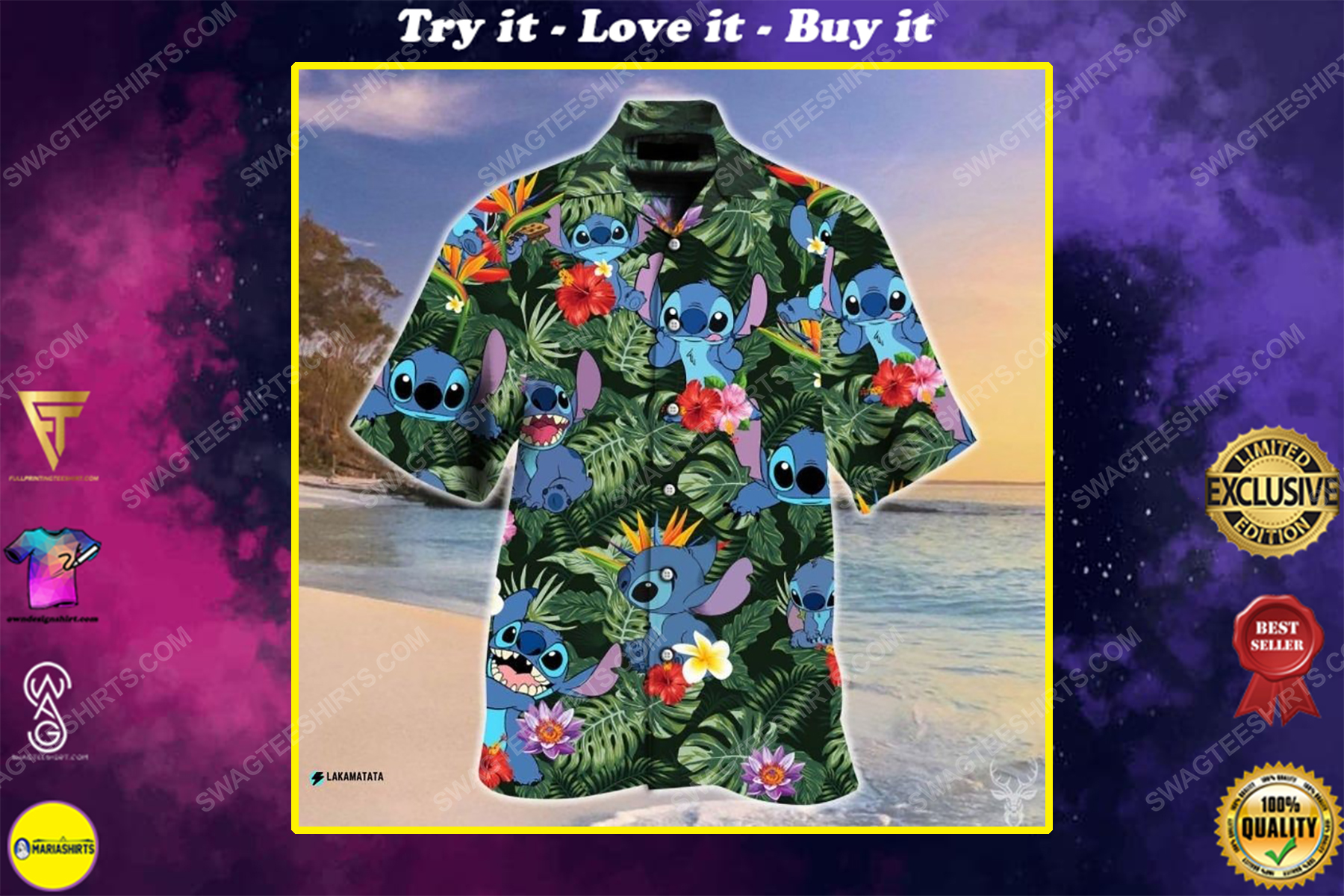 Tropical stitch cartoon movie disney hawaiian shirt