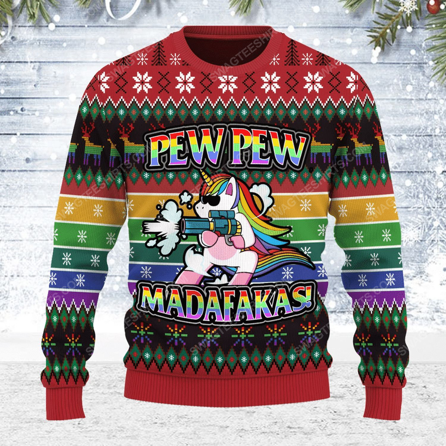 Unicorn pew pew madafakas ugly christmas sweater - Copy (2)