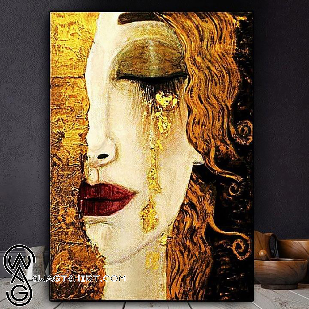 Crying lady golden teardrop painting poster