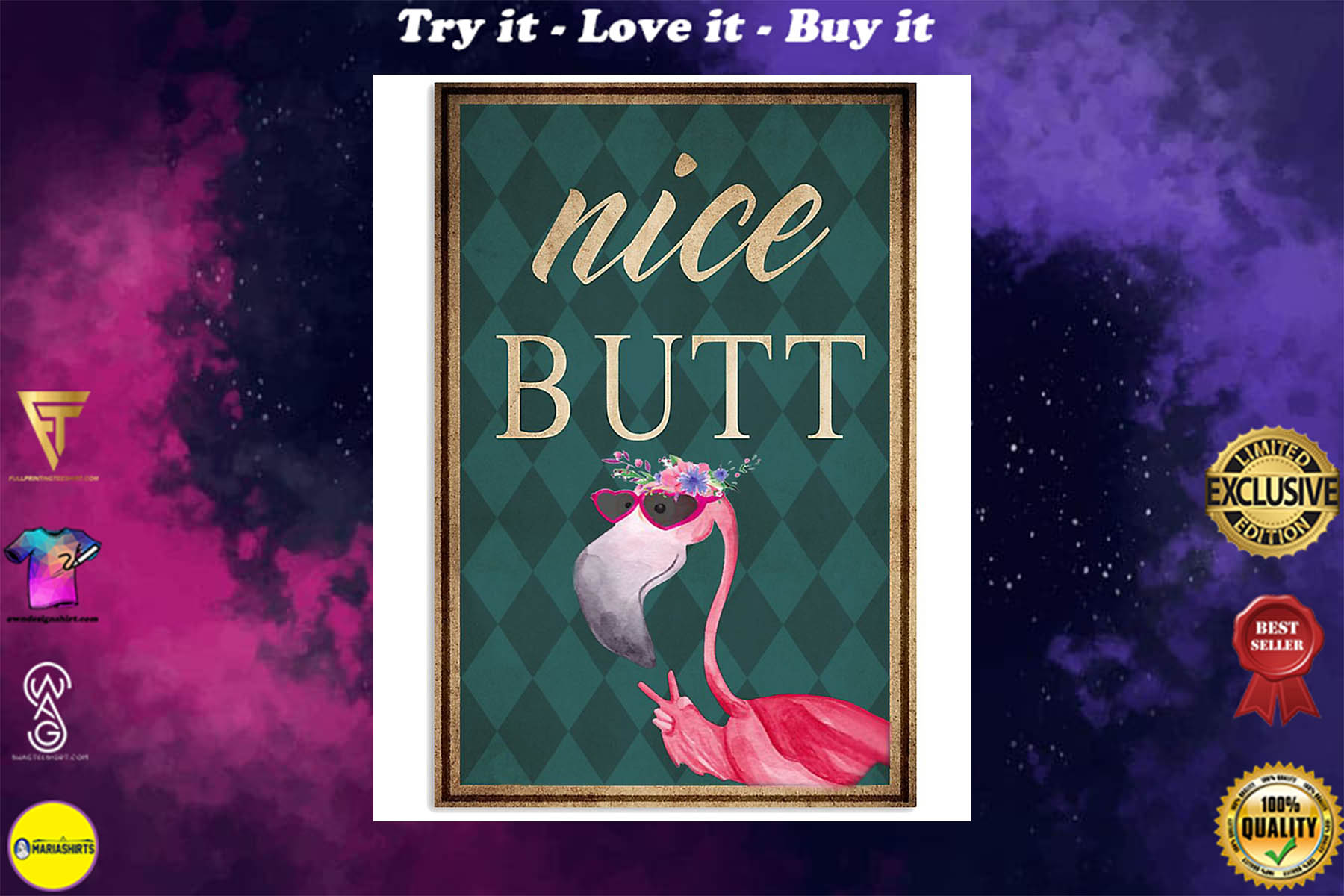 [highest selling price] nice butt flamingo retro poster
