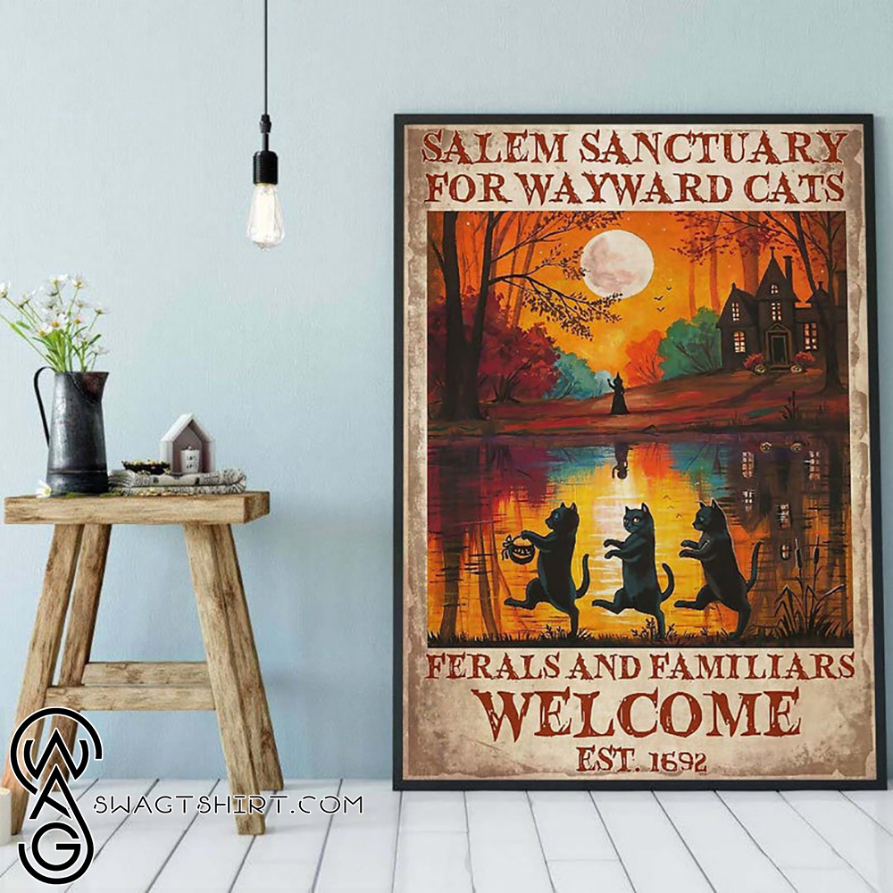 Black cat salem sanctury for wayward cats feral and familiar halloween poster