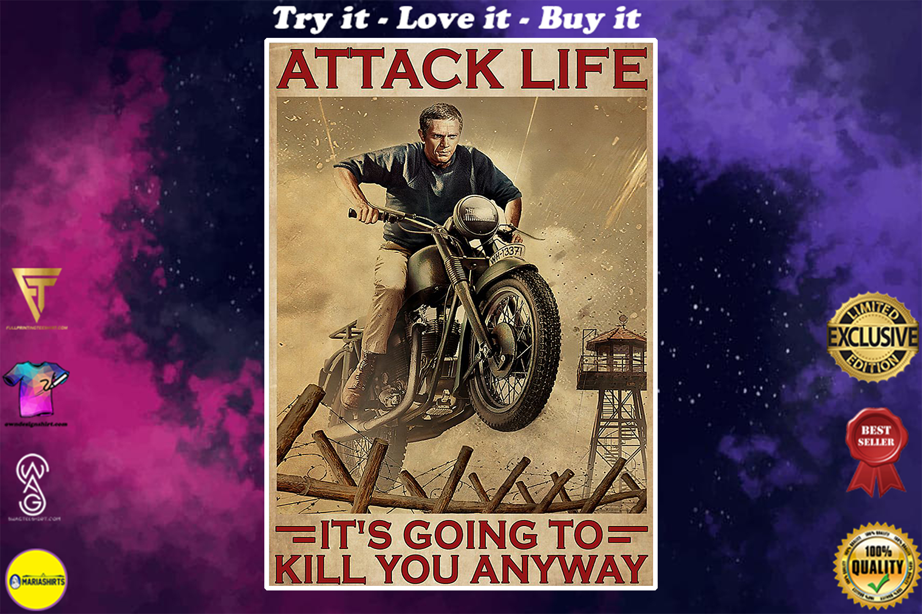attack life its going to kill you anyway motocross retro poster