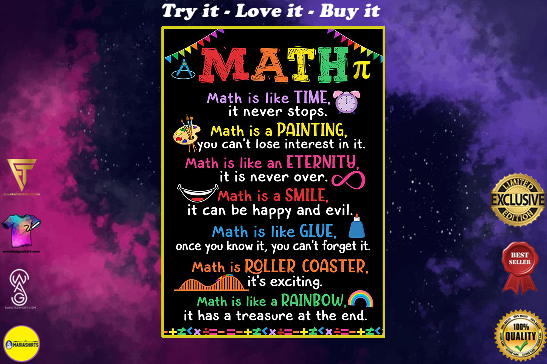 back to school math is like time it never stops poster