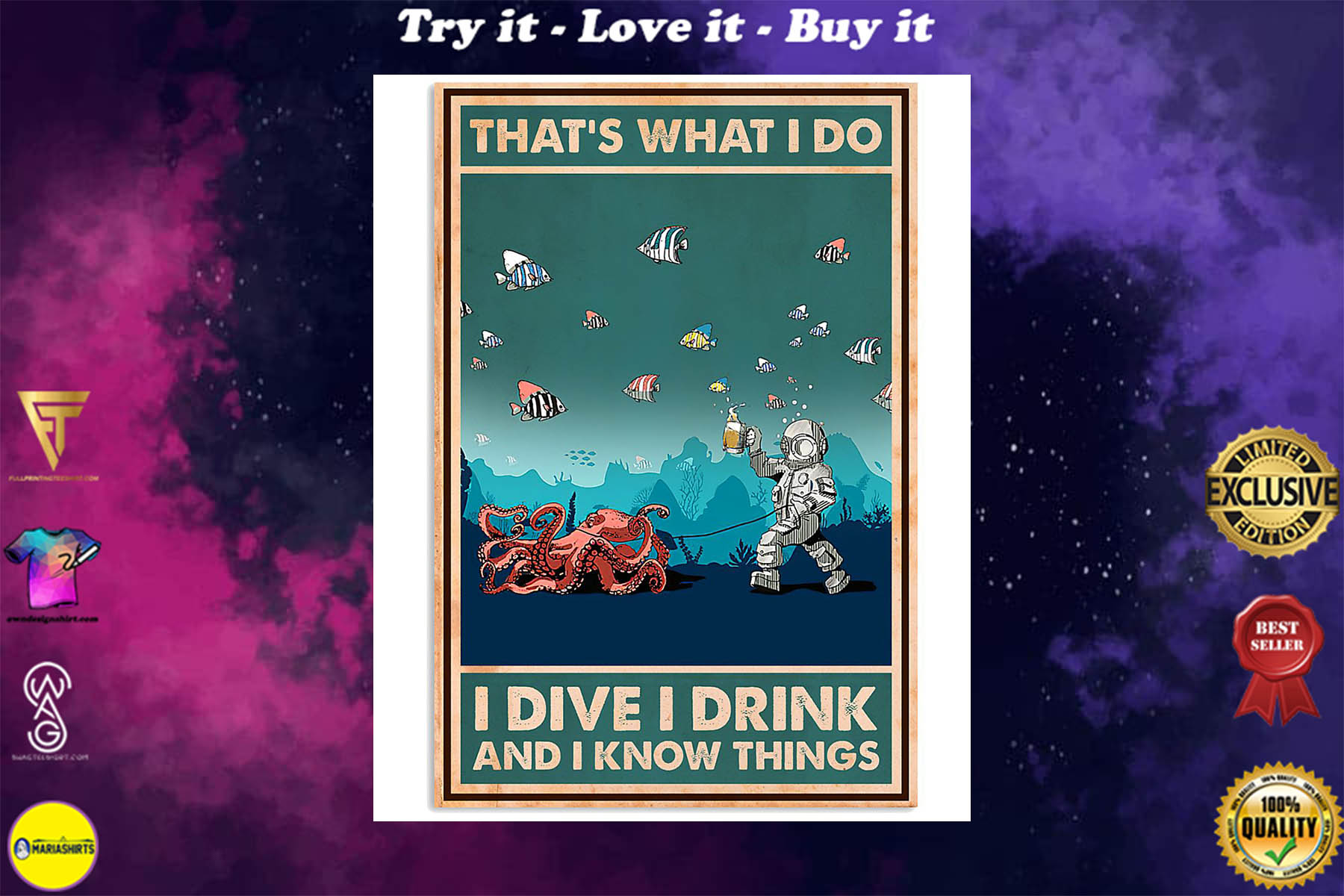 [highest selling price] thats what i do i dive i drink and i know things retro poster