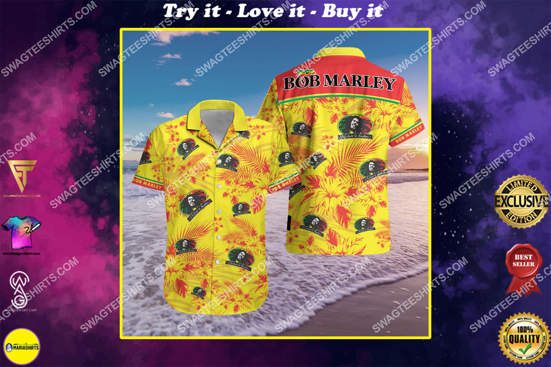 bob marley singer all over print hawaiian shirt