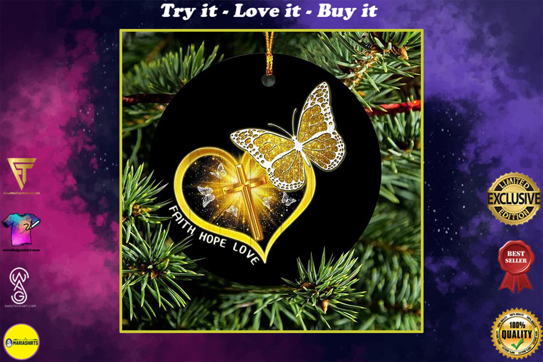 butterfly Jesus faith hope love christmas ornament