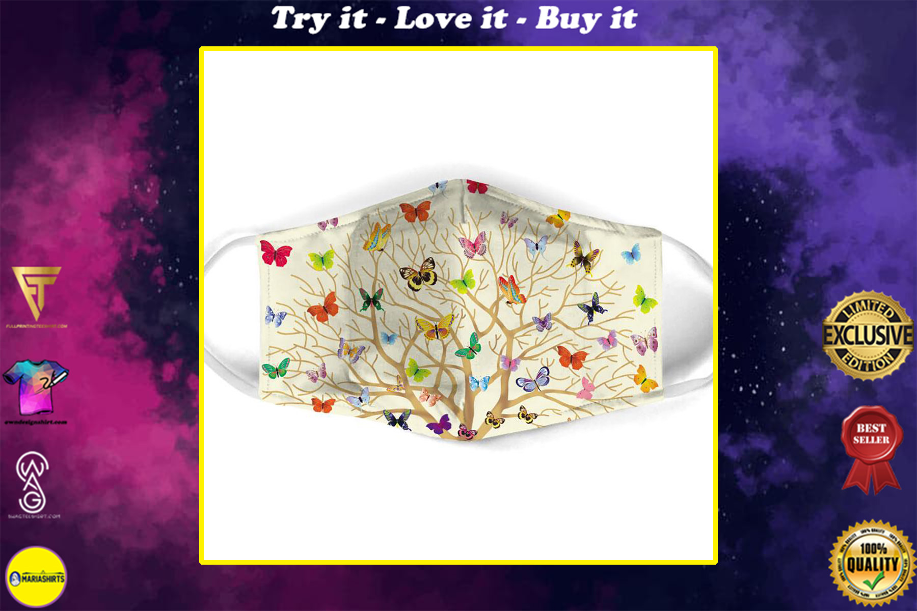 butterfly with life of tree all over print face mask