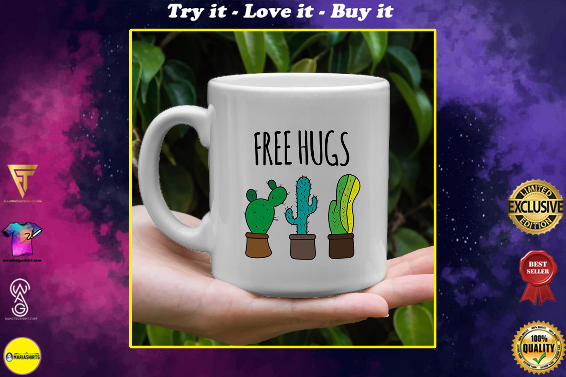 cactus free hugs mug