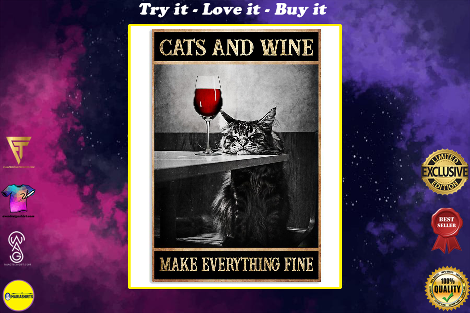 cats and wine make everything fine poster