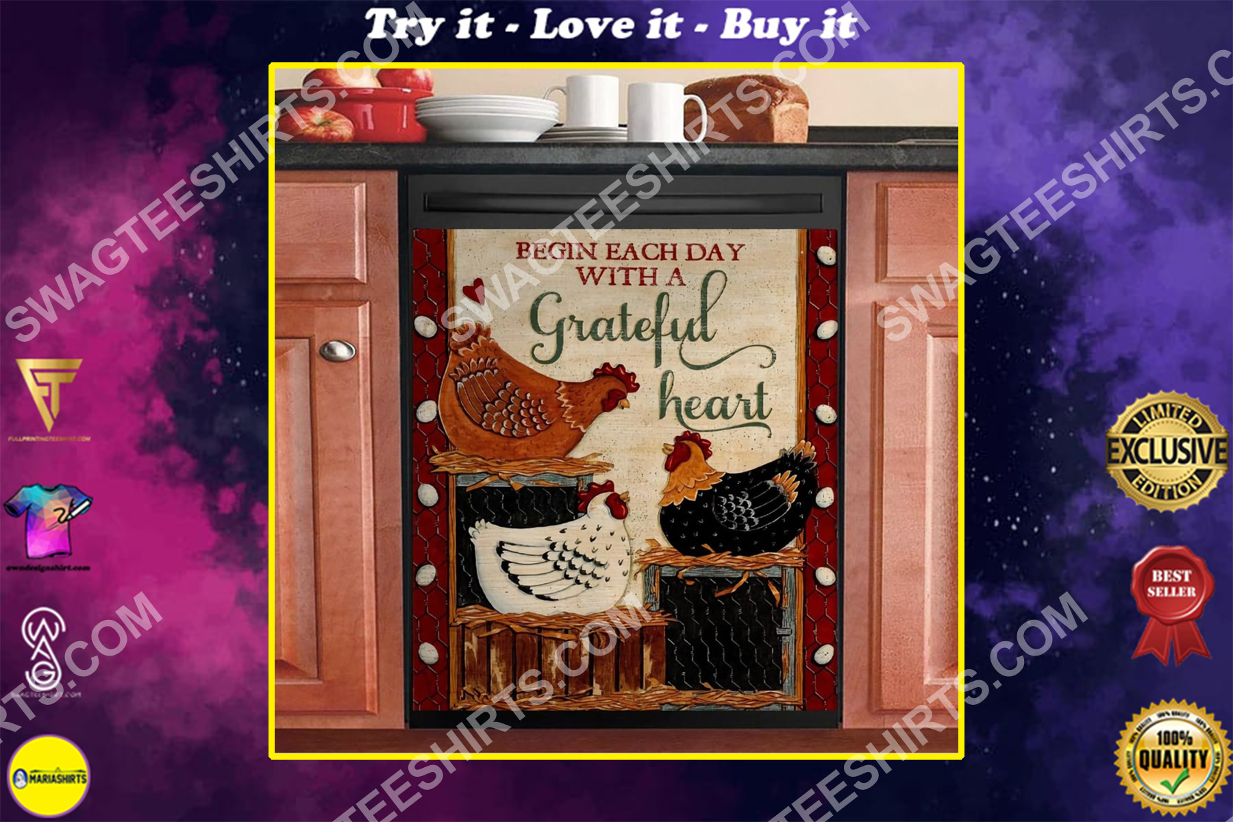 chicken begin each day with a grateful heart kitchen decorative dishwasher magnet cover